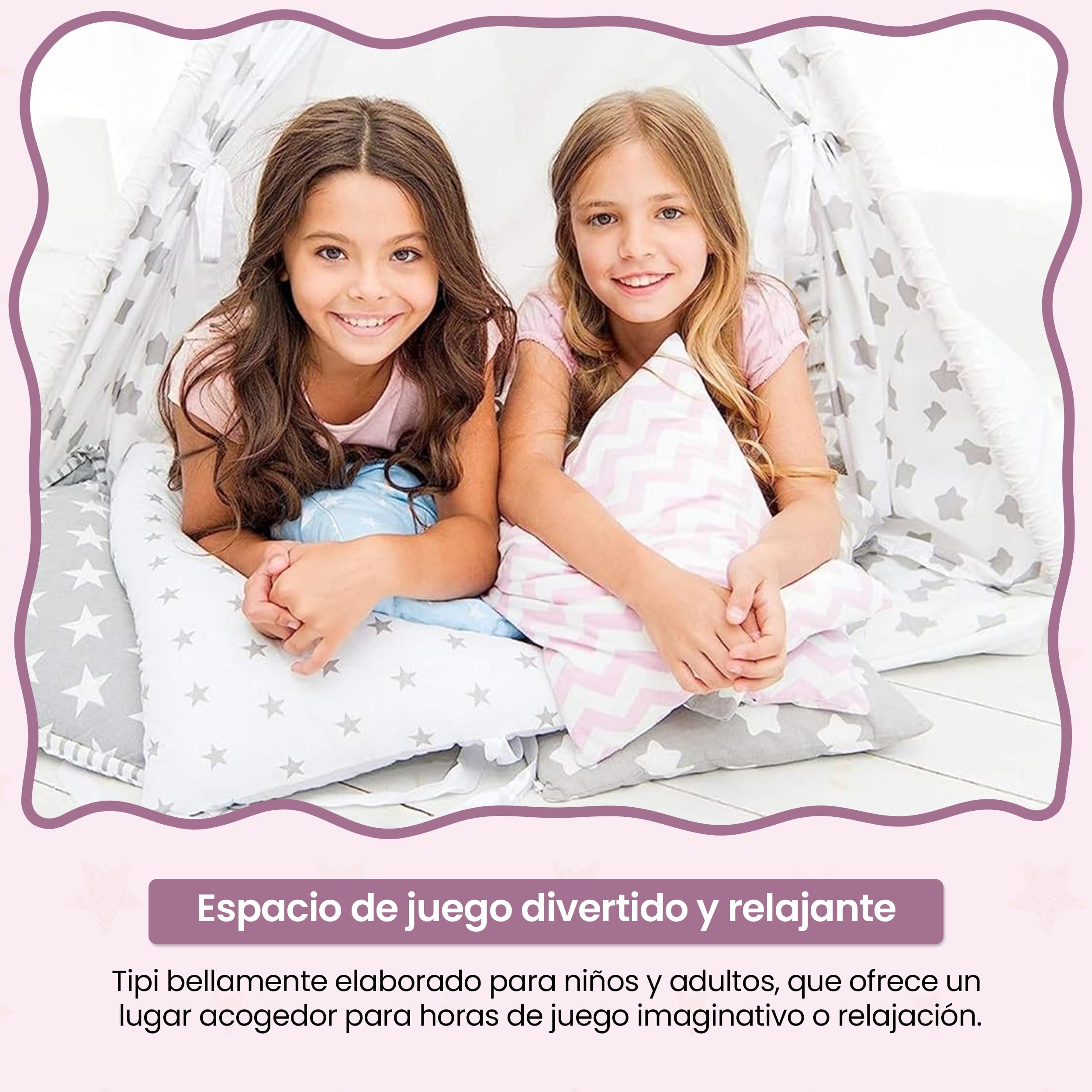 Tienda Tipi para Niños (Rosa) | Tienda de Campaña Infantil Interior | Carpa de Juegos con Cojines Suaves |Tipi Infantil Interior Seguro | Tienda de Juegos para niños Plegable