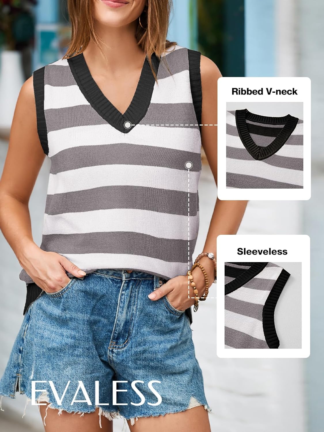 EVALESS Sweater Vest Women V Neck Knit Sleeveless Tunic Tank Tops Casual Pullover Sweater Spring Trendy 2026 Outfits - Image 5