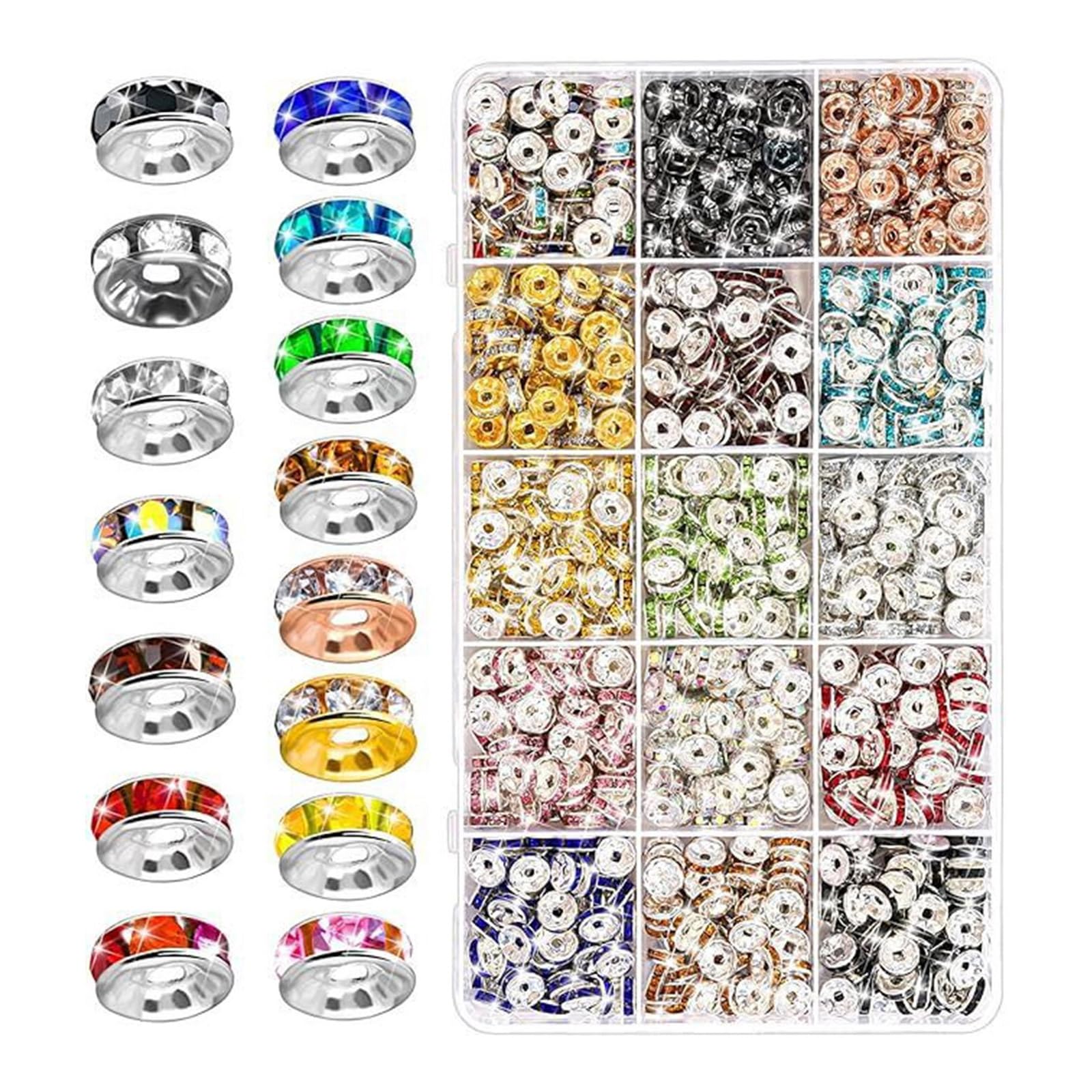 Buxuaaaa A Buxuaaa 600/720 / 900Pcs Sparkling Rondelle Spacer Beads For Bracelets Necklaces 8Mm Rhinestones Spacer Beads Flat Round Rhinestones
