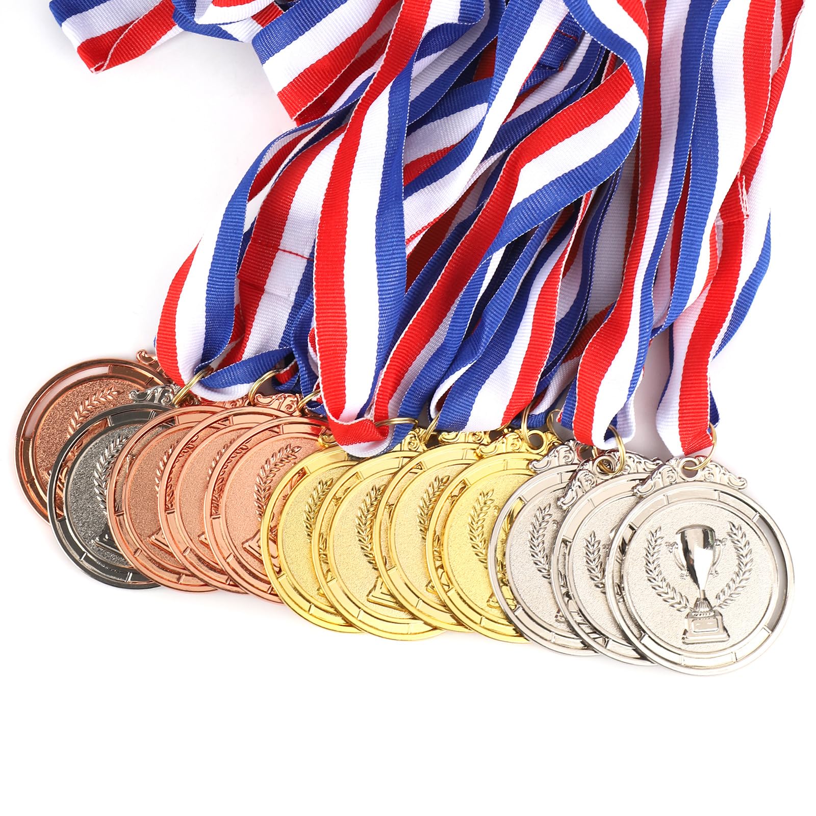 Penitue 12pz Trofeo Medaglie Premio, Zinco Lega Oro Argento Bronzo Medaglie Premio Metallo con Nastro da Collo in Poliestere per Scuola Cerimonia di Premiazione Competizione Sportiva Premiato