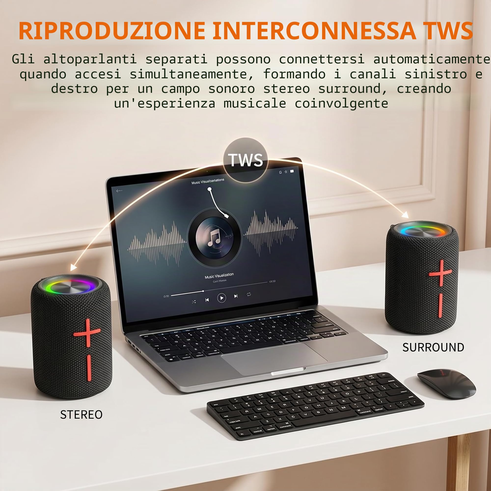 Altoparlante Bluetooth doppio, 2 in 1, magnetico, IPX6, impermeabile, con audio stereo Loud da 20 W, Bluetooth V5.3, 24H Playtime, Multiple Pairing for Home, Outdoor or Travel
