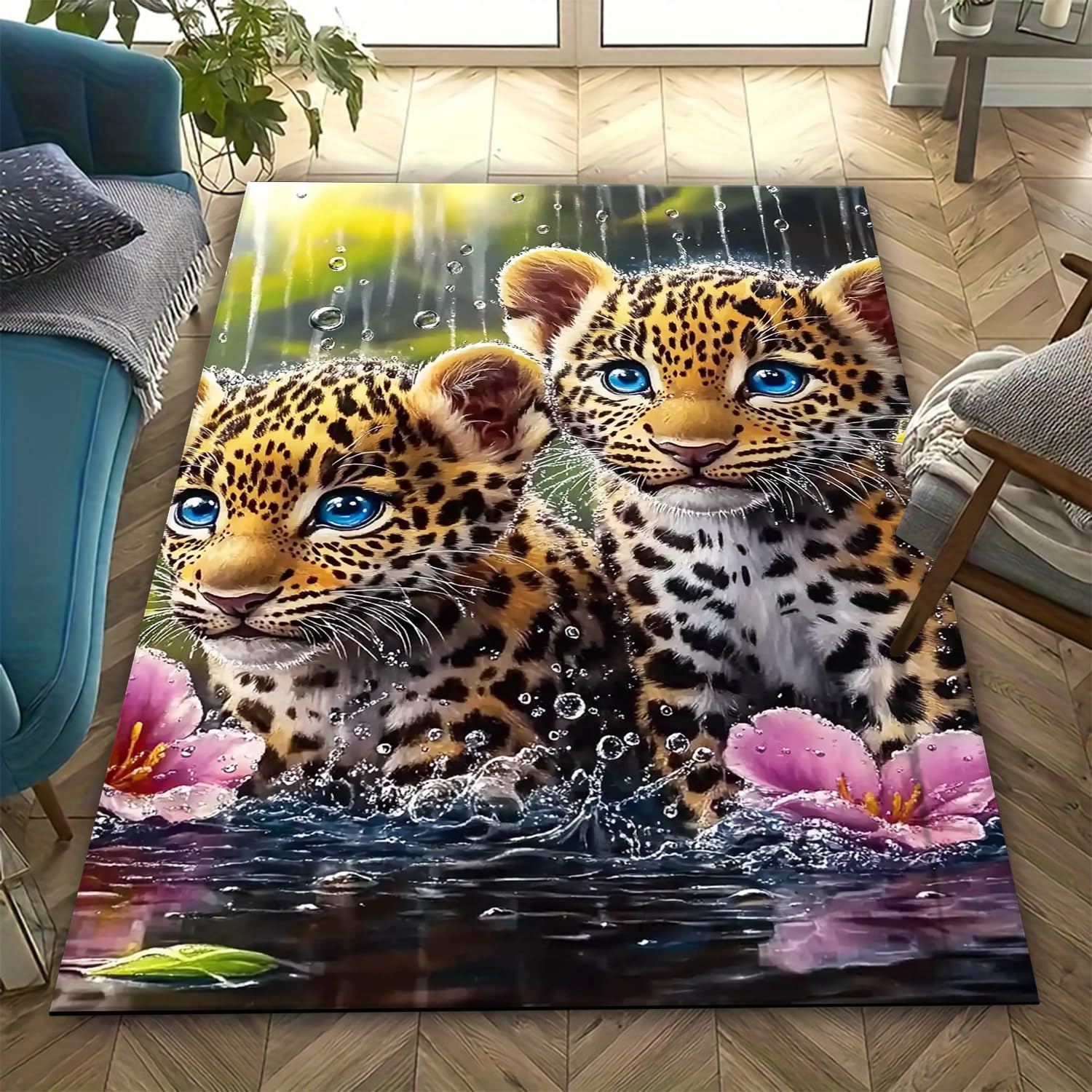 Tapis de salon antidérapant léopard, fini les glissades avec ce grand tapis de sol doux 120x160