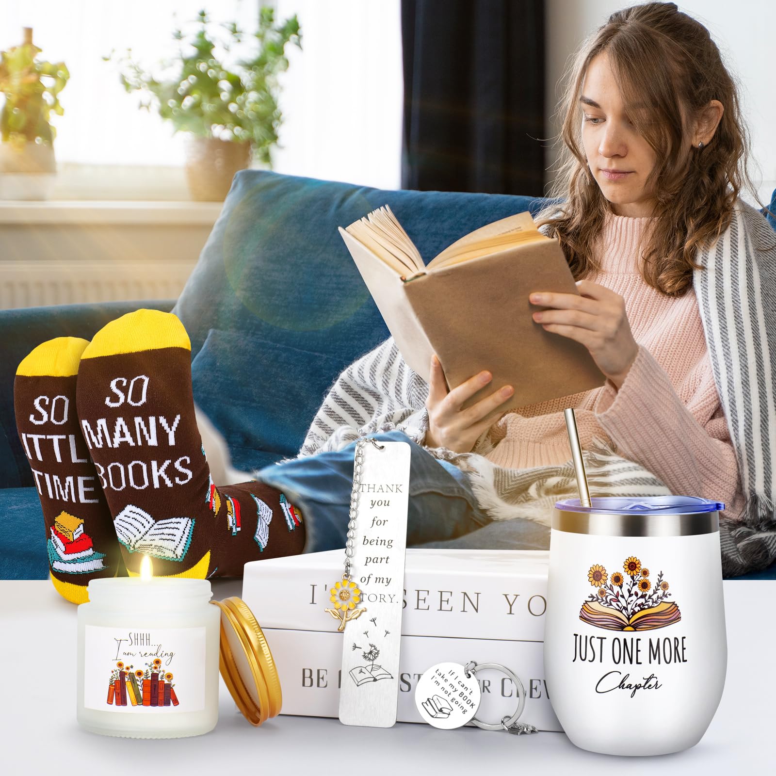 12PCS Gifts for Book Lovers-Book Lovers Gifts for Women, Bookish Gifts for Readers, Librarians, Bookworms, Mothers Day, Sunshine Box Birthday Gifts for Book Reading Lovers Book Themed Gifts for Women