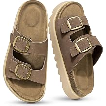 TEMOFON Women Leather Platform Sandals 100% Genuine Comfortable Slides