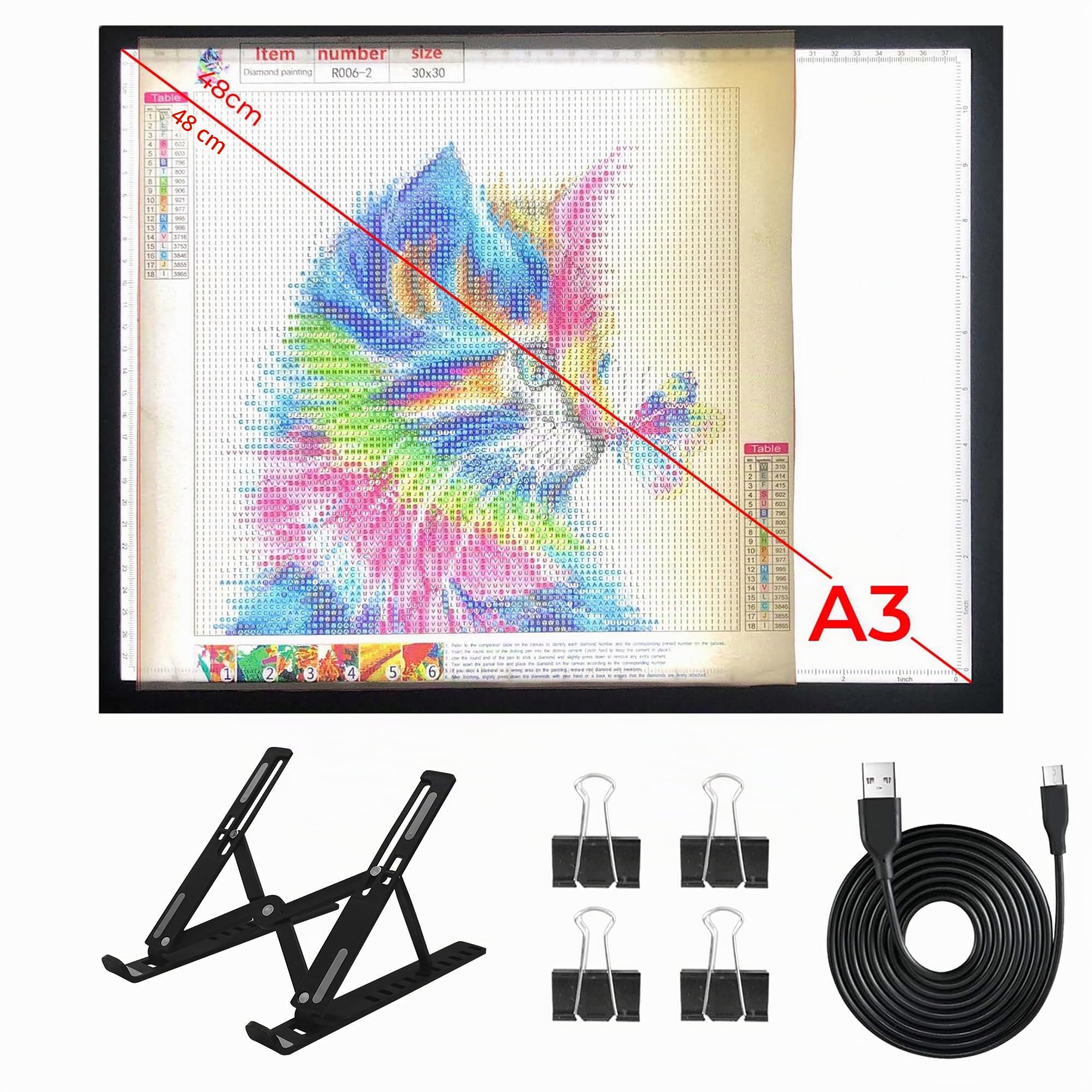 DONPODER Tablette Lumineuse A3,42×32 cm Table Lumineuse Dessin,Table Lumineuse A3 avec 10 niveaux de luminosité en continu Tablette Lumineuse A3 avec Support