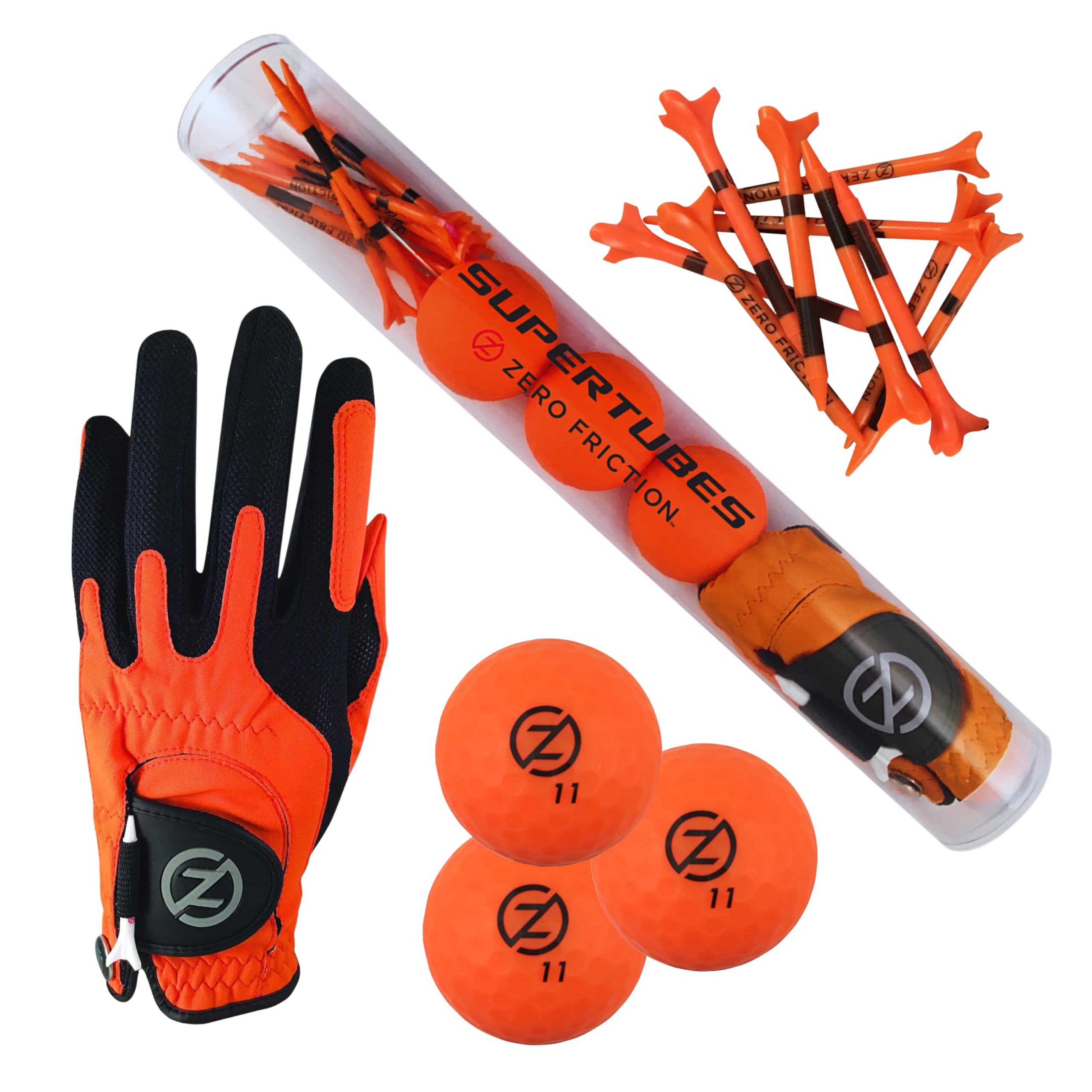 Zero Friction Men's SuperTube Golf Kit (Includes 3 Golf Balls, 1 Universal fit Glove, and Pack of Golf tees)