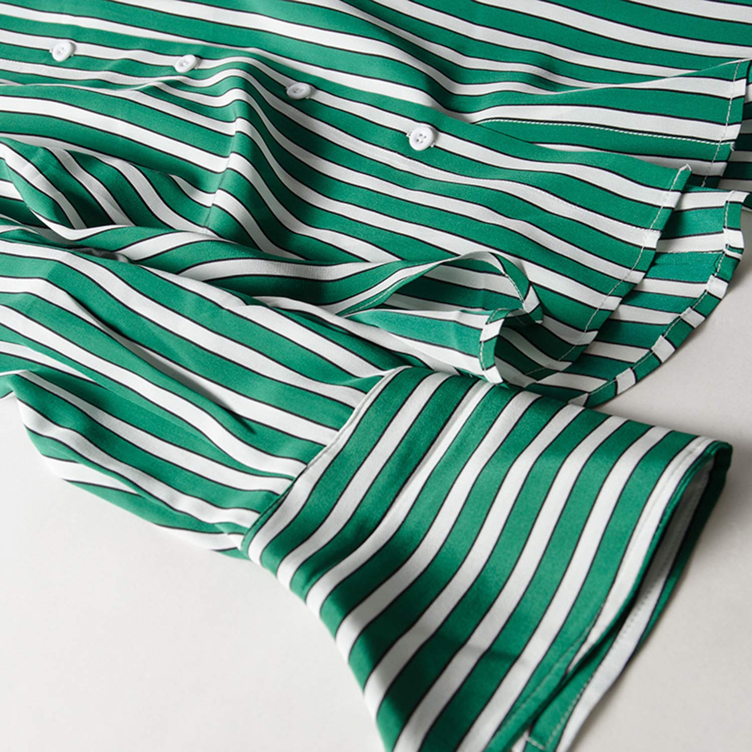 Camicia A Righe Verdi con Scollo A V, Tuta da Donna A Maniche Lunghe in Seta, Blusa A Molle