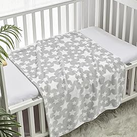 CREVENT 30X40 Cozy Soft Warm Fleece Baby Blanket for Girls Boys, Newborn Essentials for Infant, Baby Shower Receiving Gift - Star Grey 75X100cm