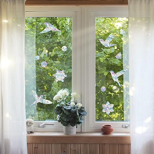 Miniatura 3 de DailyTresaures - 33 calcomanías anticolisiones para ventana, vinilo prisma multiformado para ventana con 6 reflectores en forma de espiral para