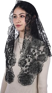 Church Catholic Veils for Women, Triangle Floral Lace Mantilla Chapel Veil, Latin Mass Prayer Head Covering with Clip