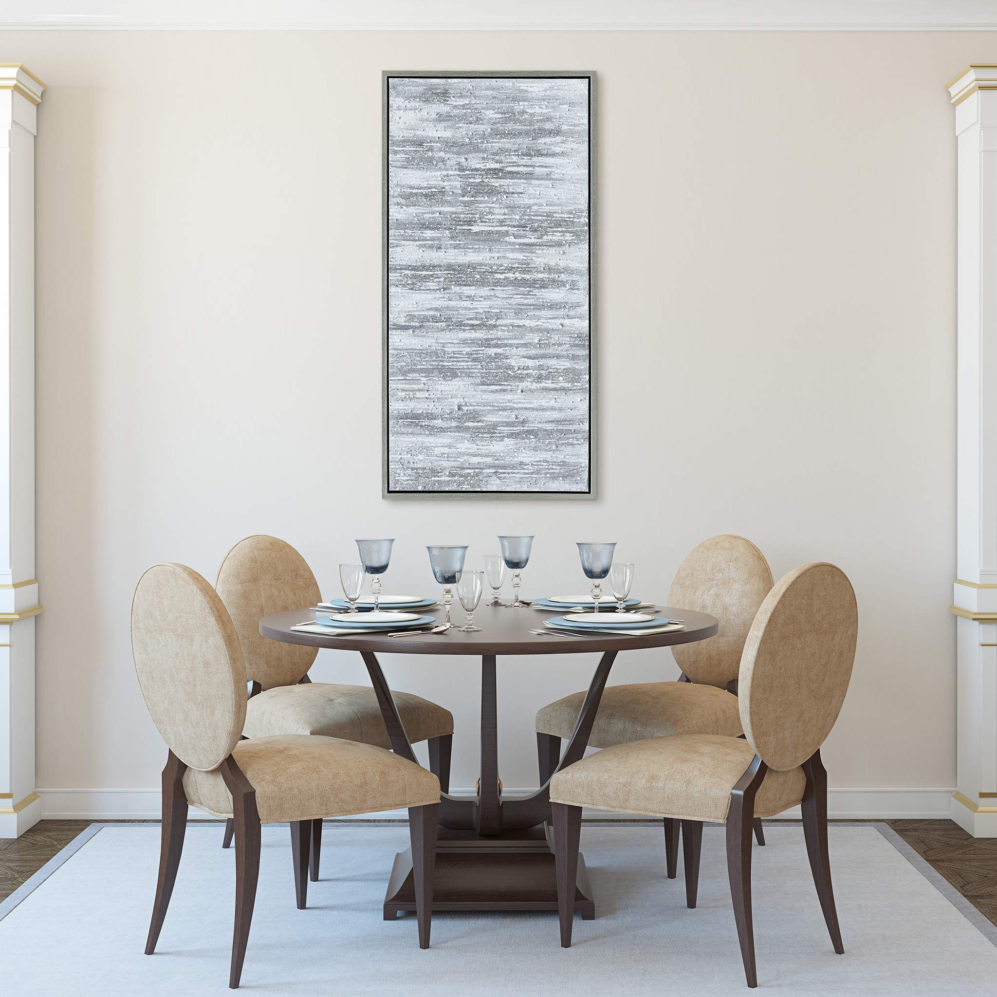 Empire Art Direct Abstract Wall Art Textured Hand Painted Canvas by Martin Edwards, Champagne Frame, 24" x 48", Silver Frequency