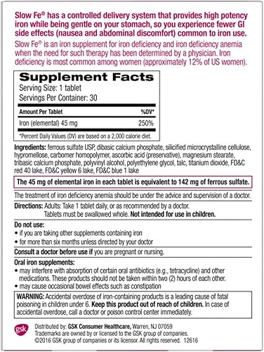 Miniatura 7 de Slow Fe Suplemento de hierro de 45 mg para deficiencia de hierro, liberación lenta, alta potencia, tabletas fáciles de tragar, 30