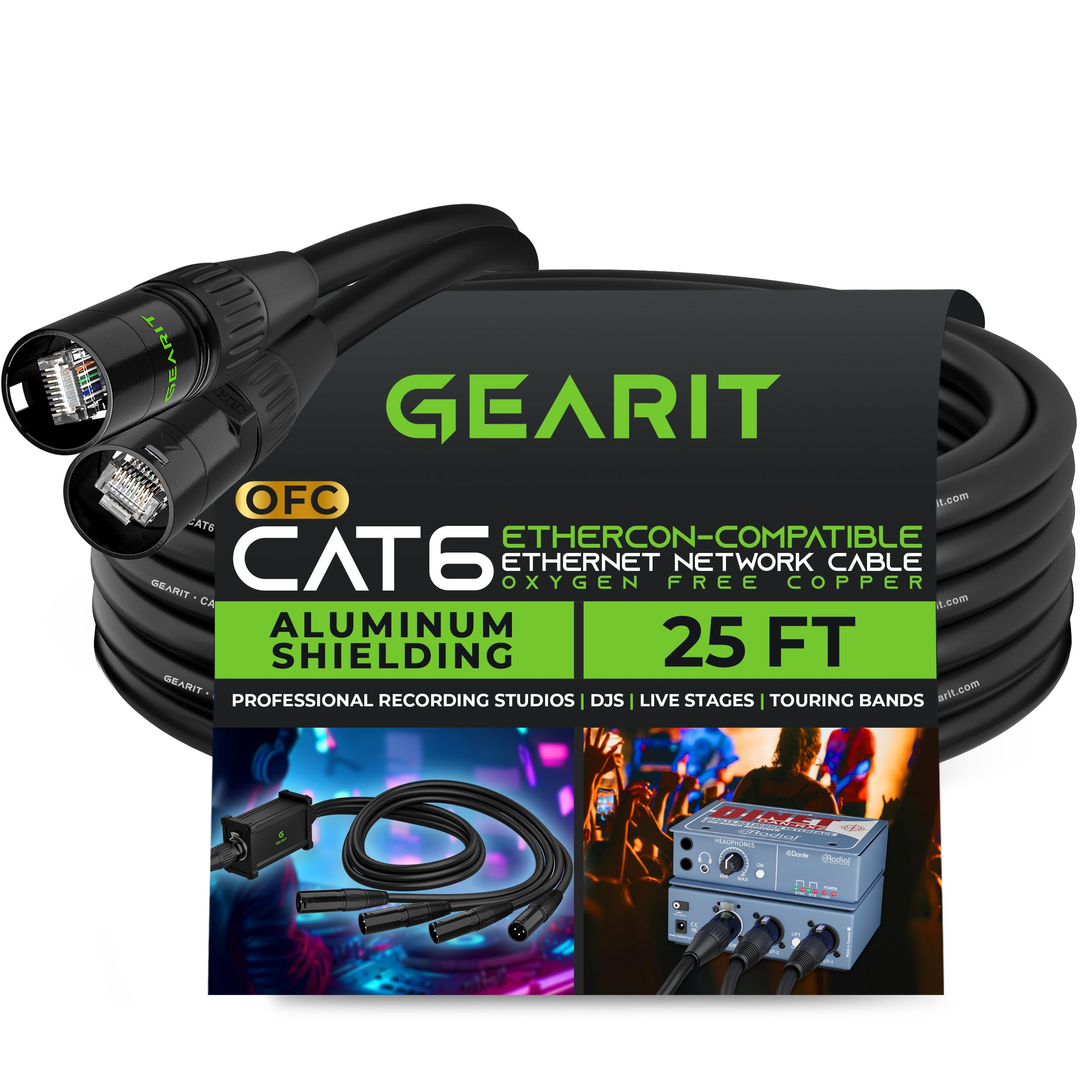 GEARit Shielded CAT6 Ethercon Cable (25 Feet) Professional Audio & Lighting RJ45 EtherCON-Compatible Cable for Studio, Stage, Concerts - 25ft Black