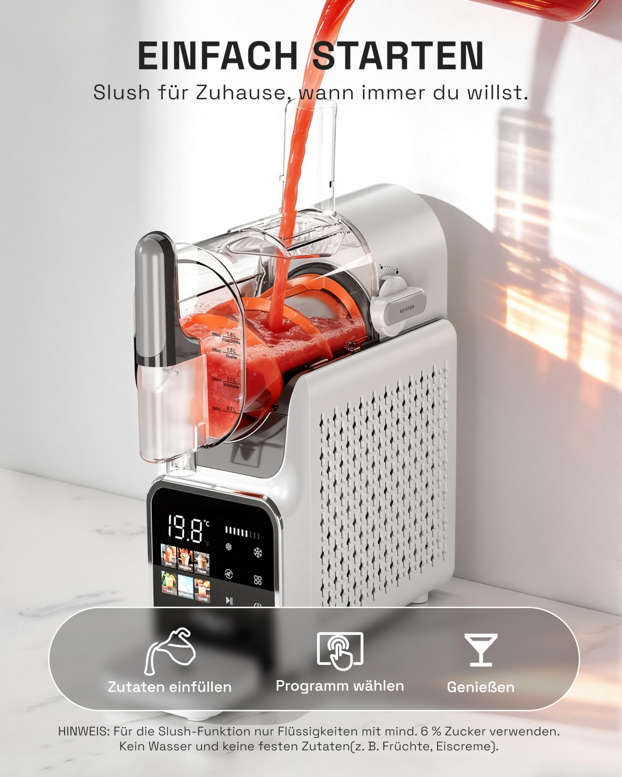 HBN Slush Maschine 2L Softeismaschine für Zuhause mit Selbstreinigende, kein Eis nötig, 6 Programme für Slushies, Cocktails, Margaritas, Frappés & Milchshakes