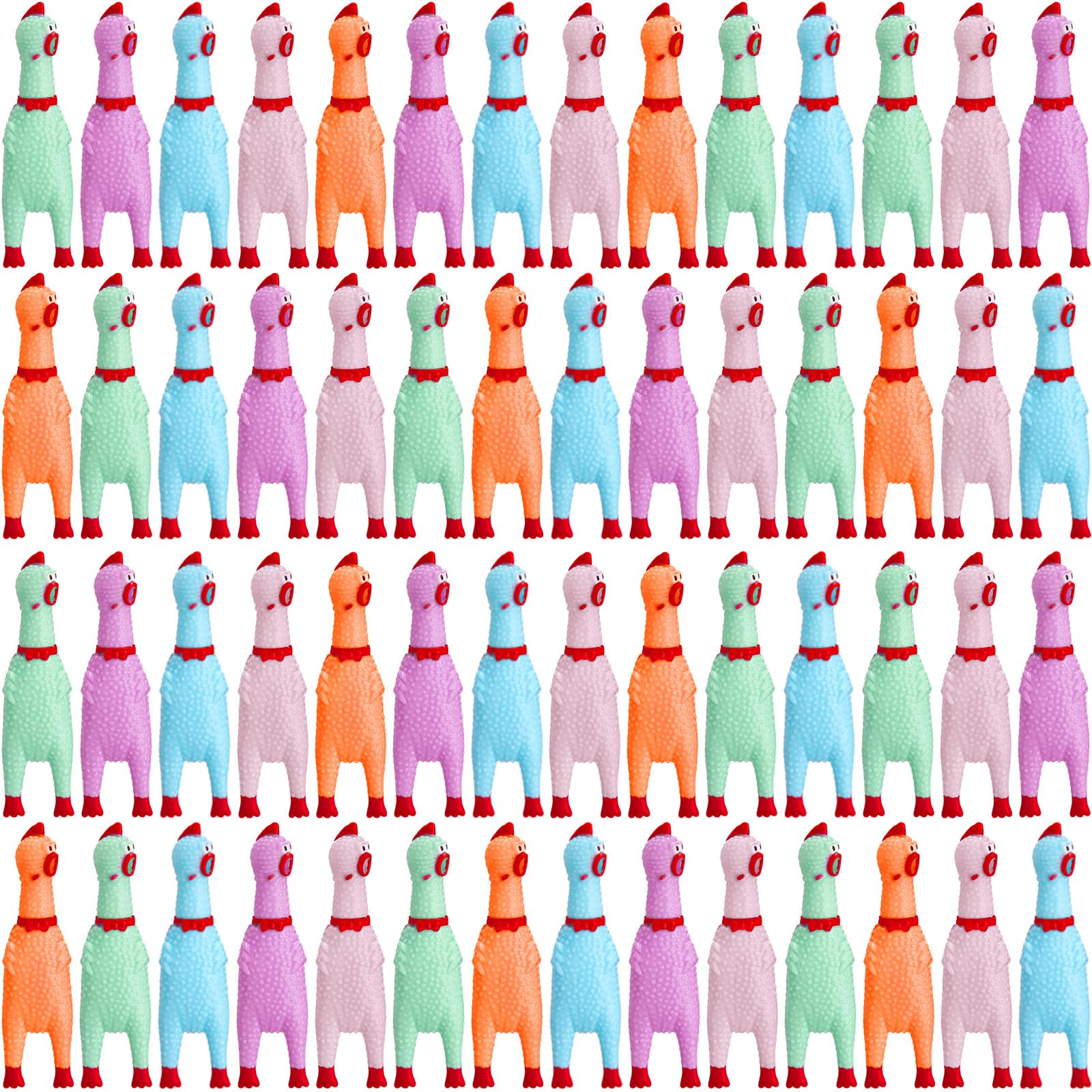 Honoson 50 Pcs Rubber Chickens Squeak Screaming Chicken Novelty Bulk Dog Toys for Pets Dogs Adults, 6.3 Inch(Light Color)