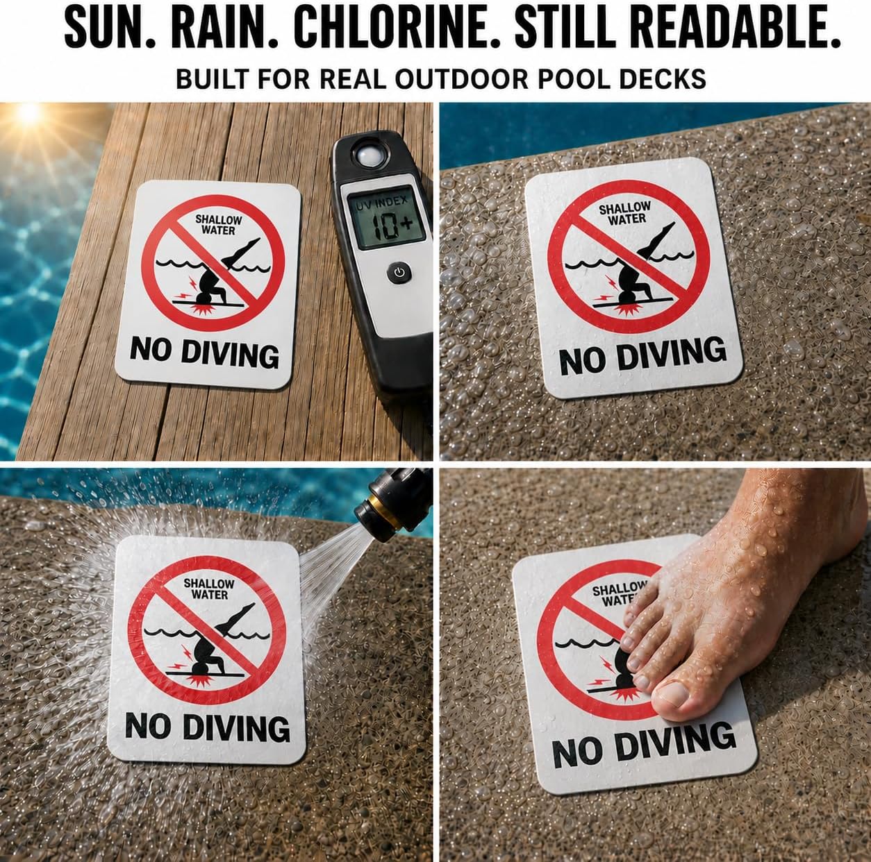 No Diving Pool Sign, 5 Pack Waterproof 6x6 Vinyl Decals for Pools (Pool) image 4