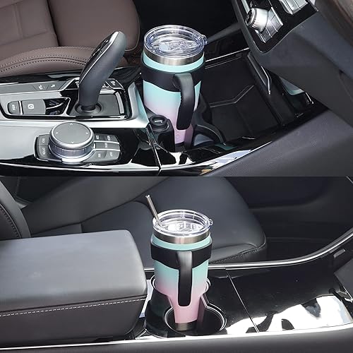 Vista 62 de WETOWETO - Vaso térmico de acero inoxidable de 20 onzas con mango, taza de café con 2 tapas y 2 pajillas, doble pared con aislamiento al vacío, vaso