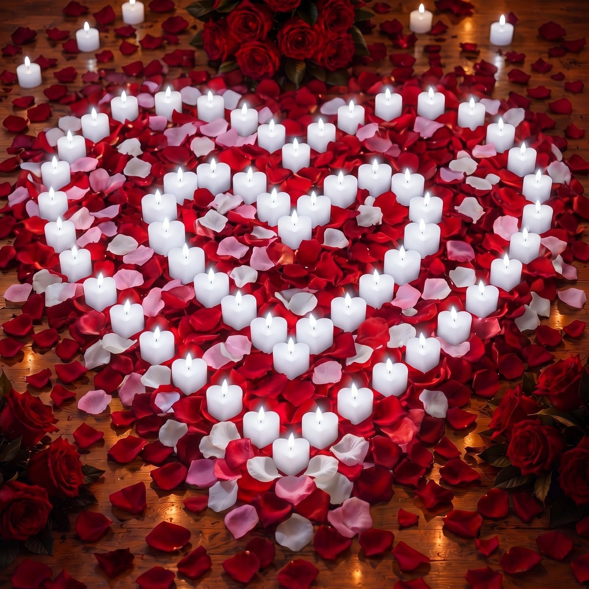 Coume 6000 Pcs Artificial Rose Petals with 72 LED Candles, White Light
