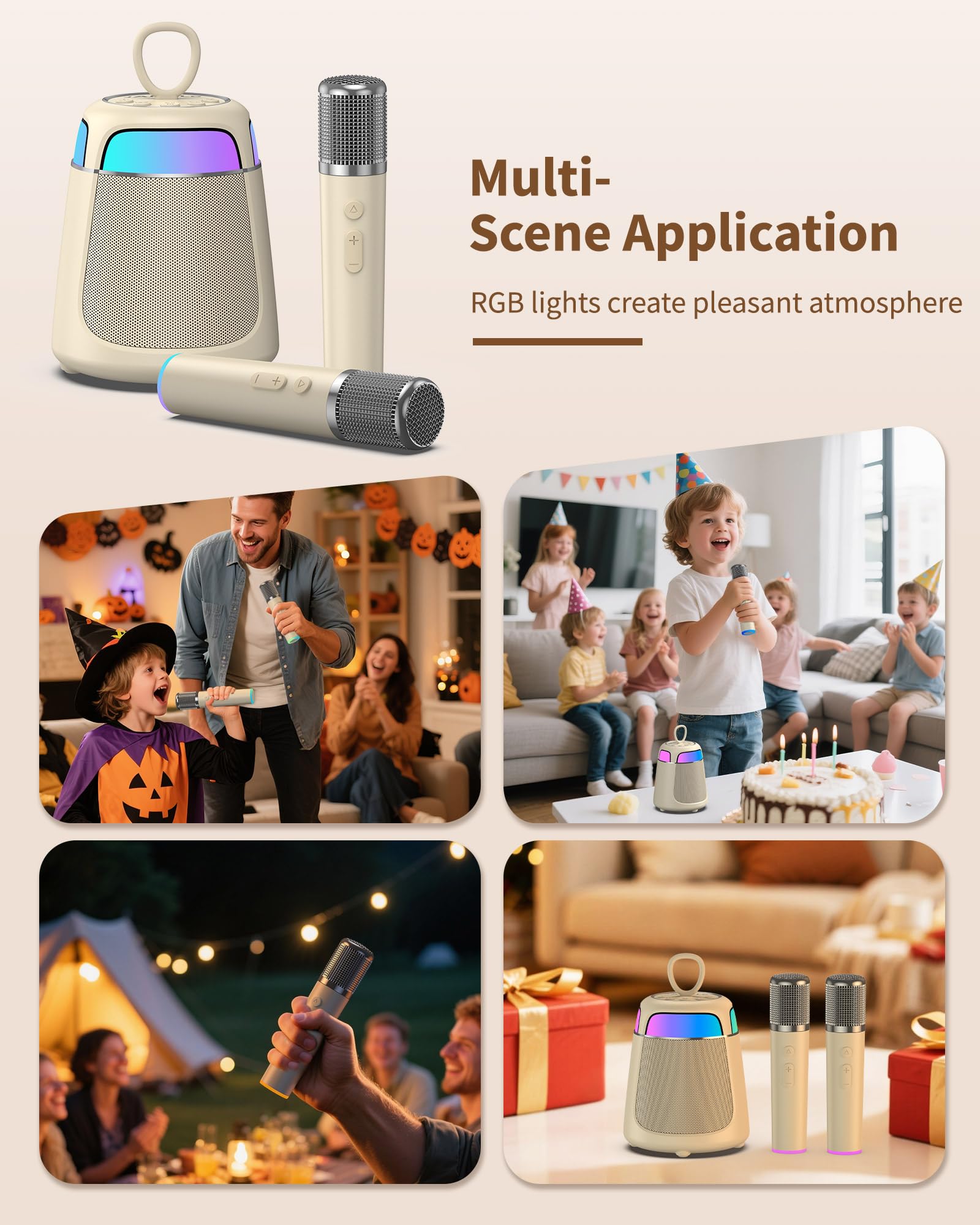 Karaoke Maschine mit 2 Mikrofonen, 2-in-1 Hochwertige Version Karaoke Anlage mit 10W Lautsprecher, Tragbare Bluetooth Maschine für Kinder und Familie, LED Beleuchtung mit 5 Stimmeneffekten, Geschenk