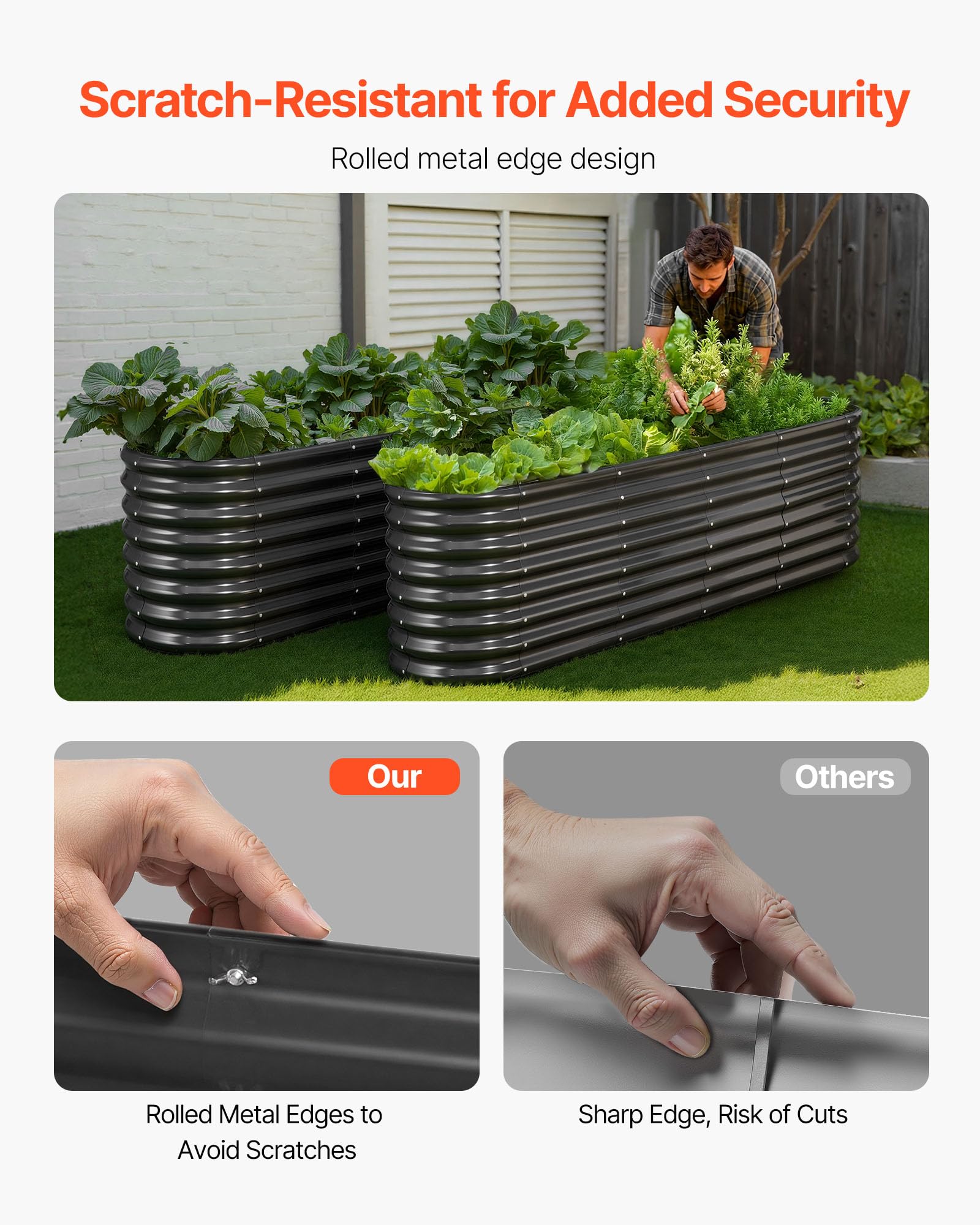 VEVOR Potager Surélevé Métal 240x60x60 cm Carré Potager Surélevé Galvanisé Lit de Jardin Ovale Bac de Jardinage Fond Ouvert pour Culture Légumes Fleurs Herbes Aromatiques Plantes Grasses, Gris Foncé