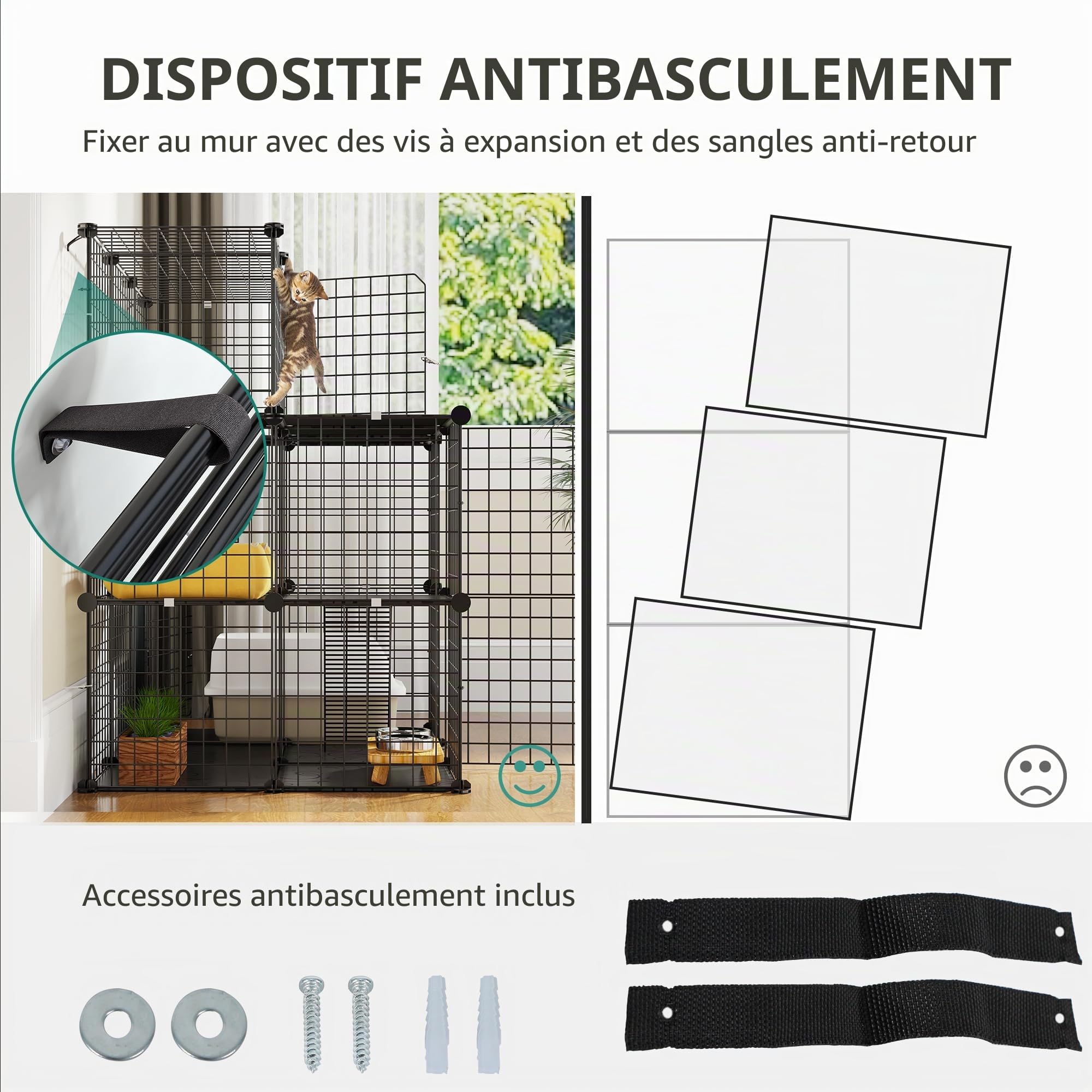 YITAHOME Grande Cage pour Chat, Enclos d'Intérieur pour Chat avec Balcon, Parc pour Animaux de Compagnie, Métal Amovible, Chenil pour 1 à 3 Chats, Furet, Lapin, Camping, 106 x 71 x 106 cm
