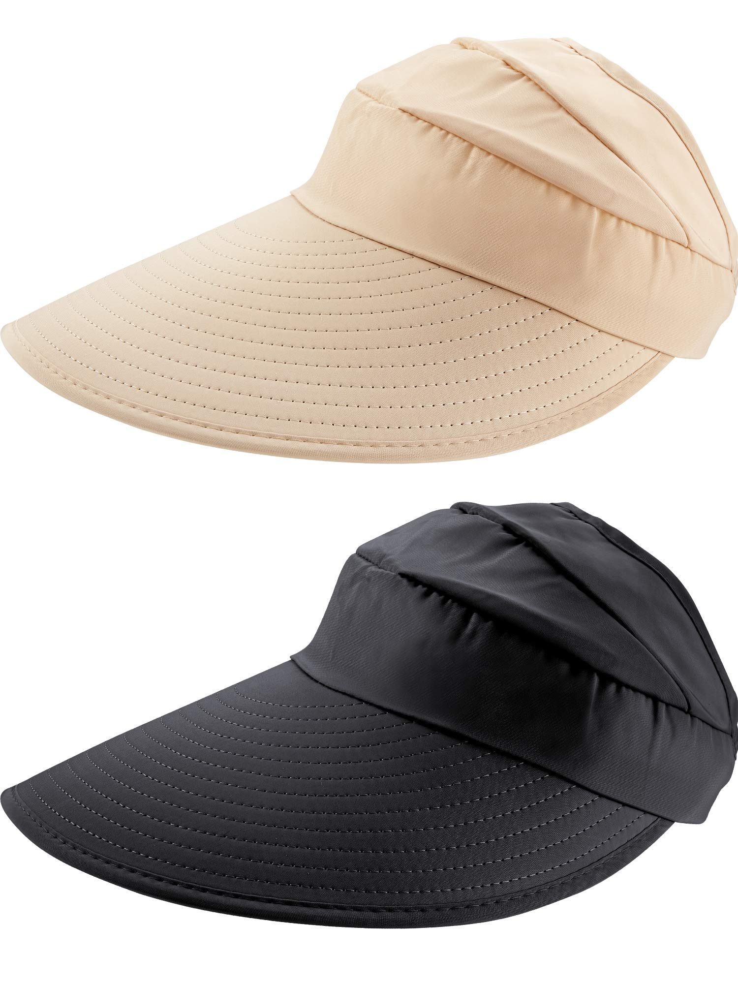 2 sombreros con visera para el sol, gorras de protección UV, sombrero de playa de ala ancha para mujer, multicolor, [Negro, Caqui] 7
