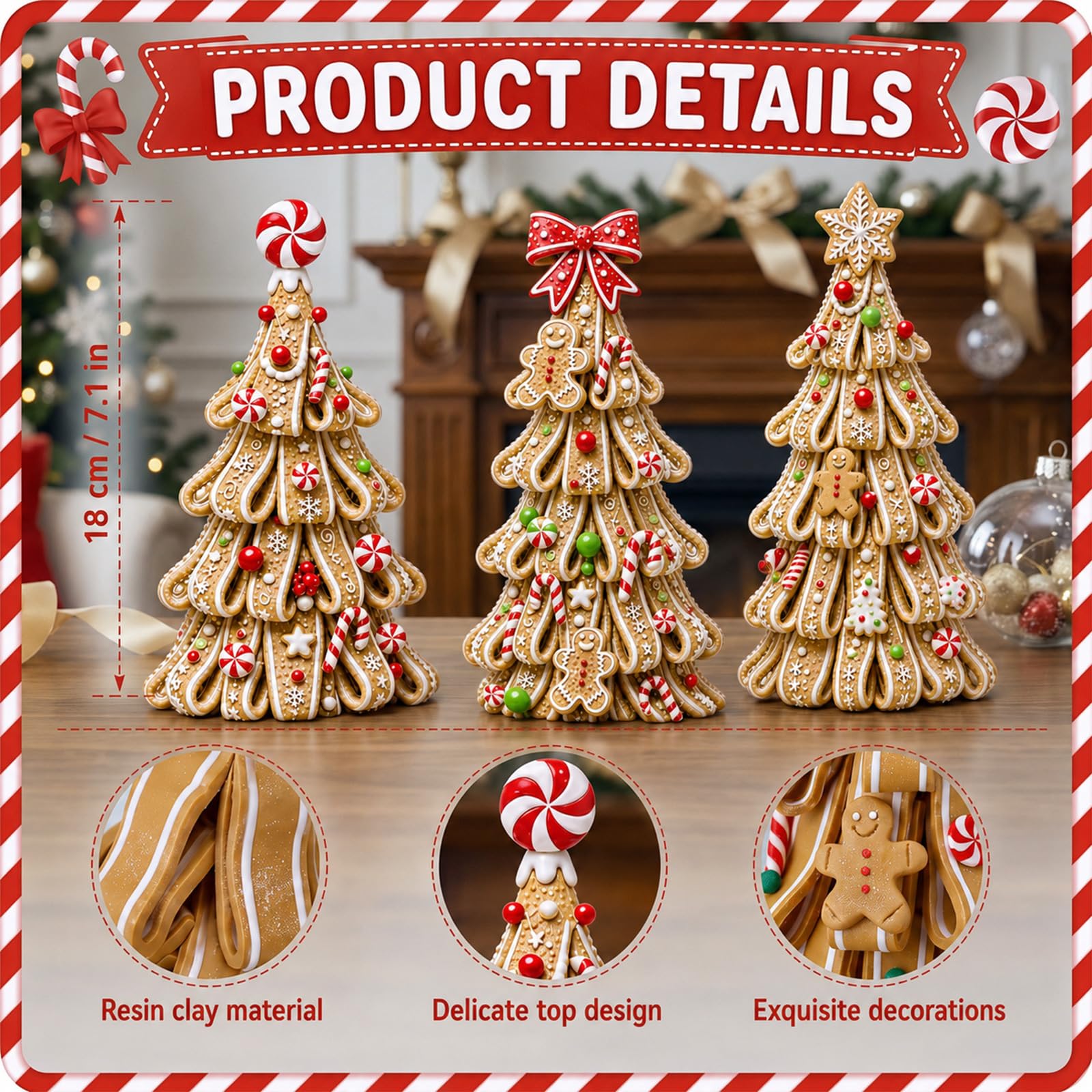 Suzile 3 piezas de decoración de árbol de caramelo de Navidad de 7 pulgadas