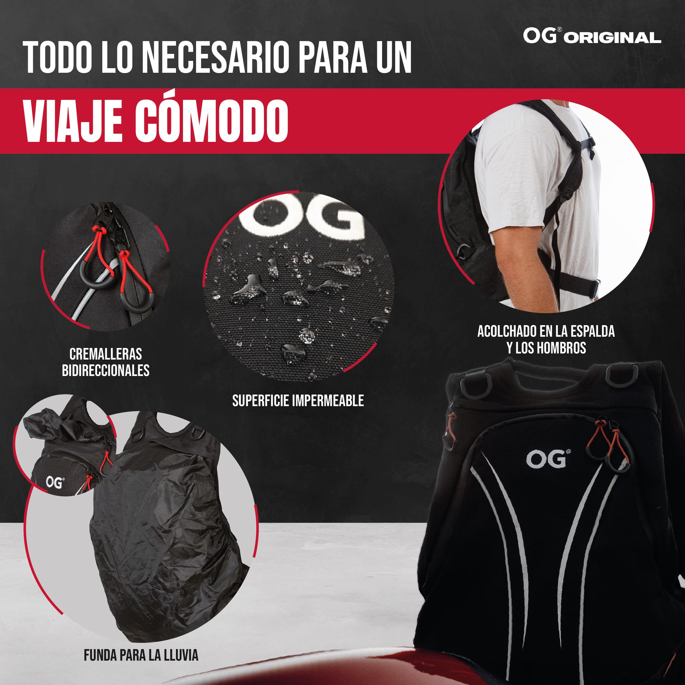 OG Online&Go Mochila Moto Negra Ligera 20L-30L, Bolsa Portacascos, Correa Casco Moto, Mochila Ciclismo, Antirrobo, Impermeable, Portátil, Reflectante