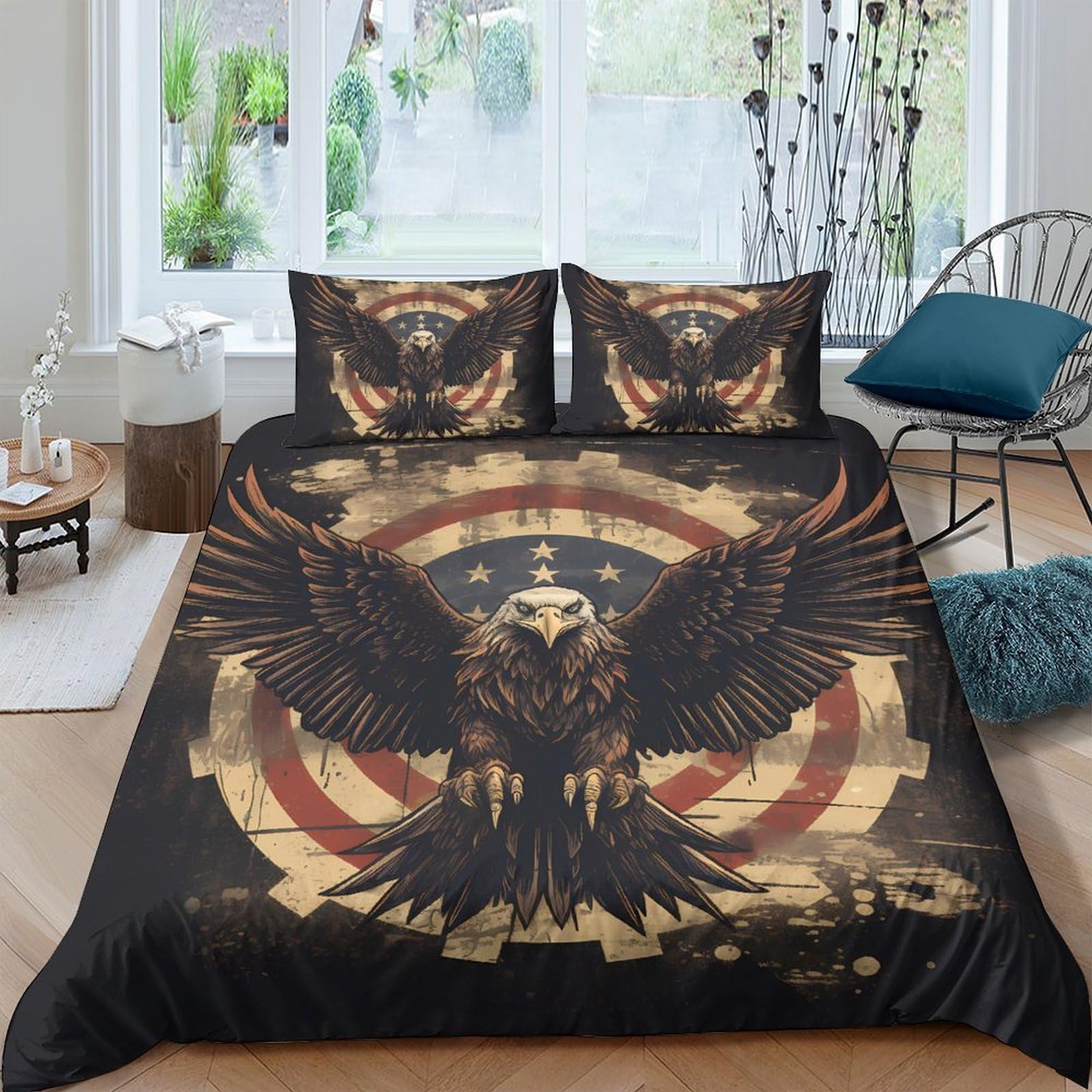 Ctjqhvkz Style-8 3D Printed Vintage Eagle Fitted Sheet Microfiber Soft Breathable American Flag Bed Cover For Bedroom Guest Room Decor Single（135X200cm）