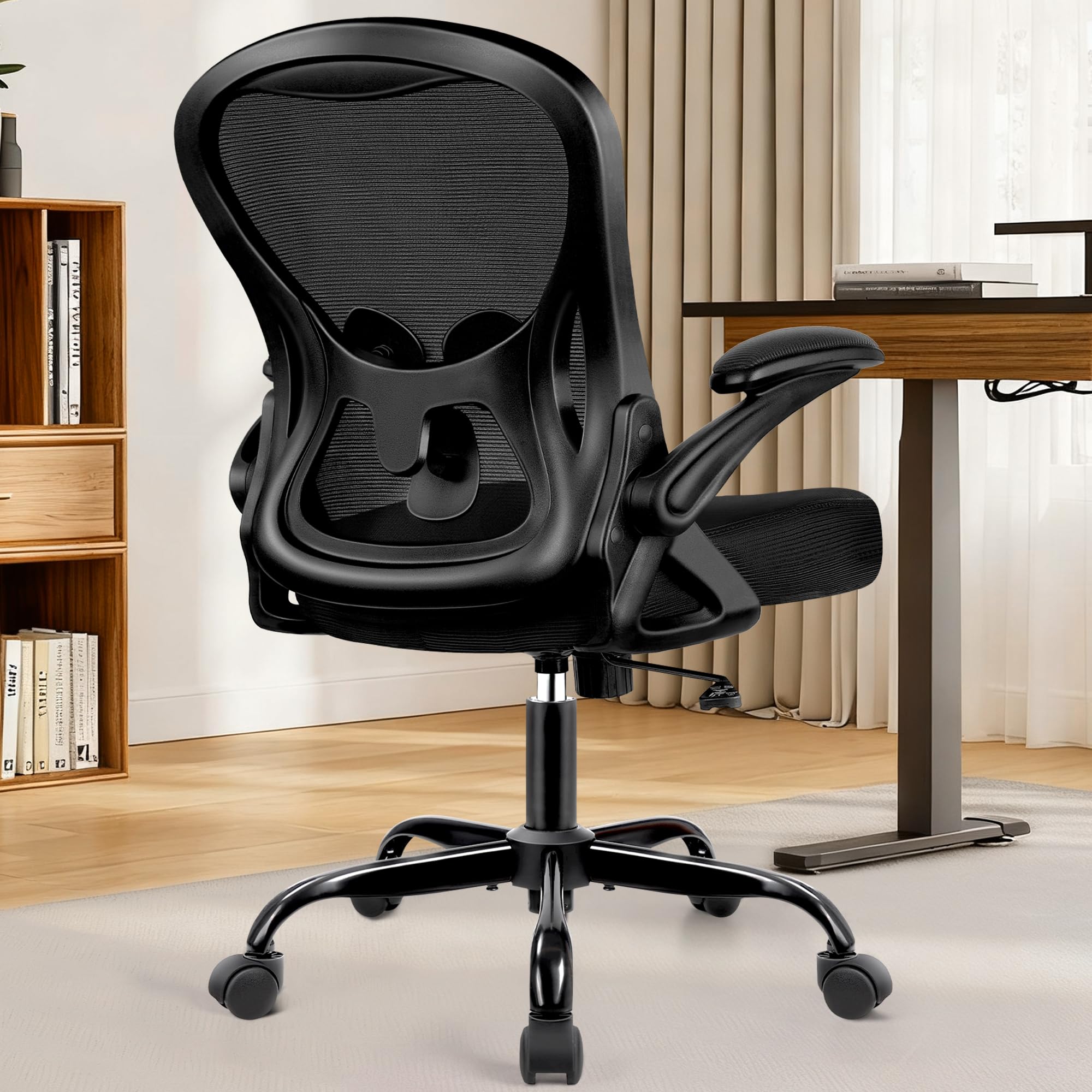 Office Chair Ergonomic Mesh Desk Chair with Adjustable Lumbar Support Flip-Up Armrest Mid Back Computer Chair Swivel Task