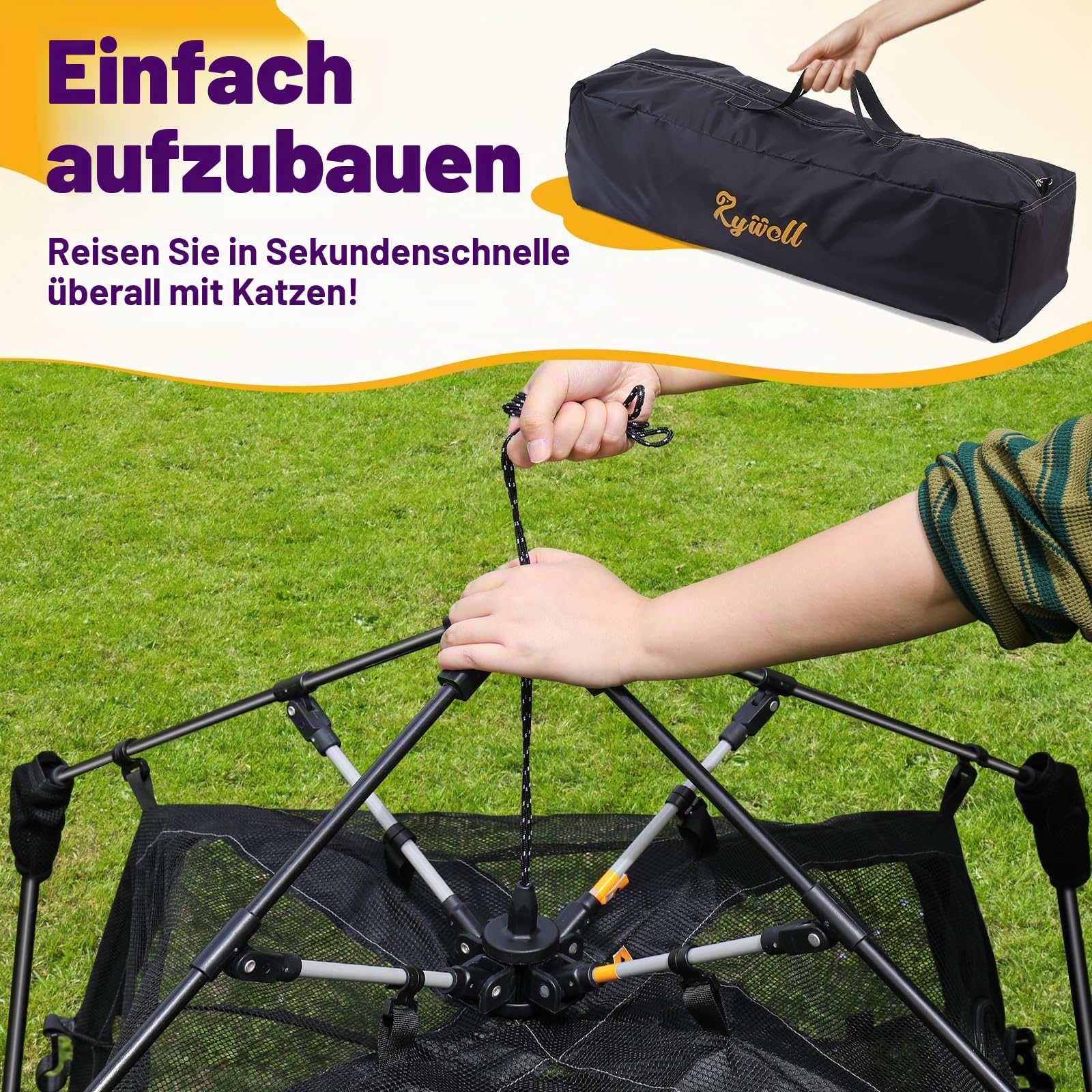 Extra großes Catio Outdoor Katzengehege Rywell 2-stöckiges Katzenzelt für Terrasse, Balkon, Indoor & Camping, Faltbarer Outdoor Katzenlaufstall mit Fenstern, Wetterfest Sonnenfest (Tragetasche