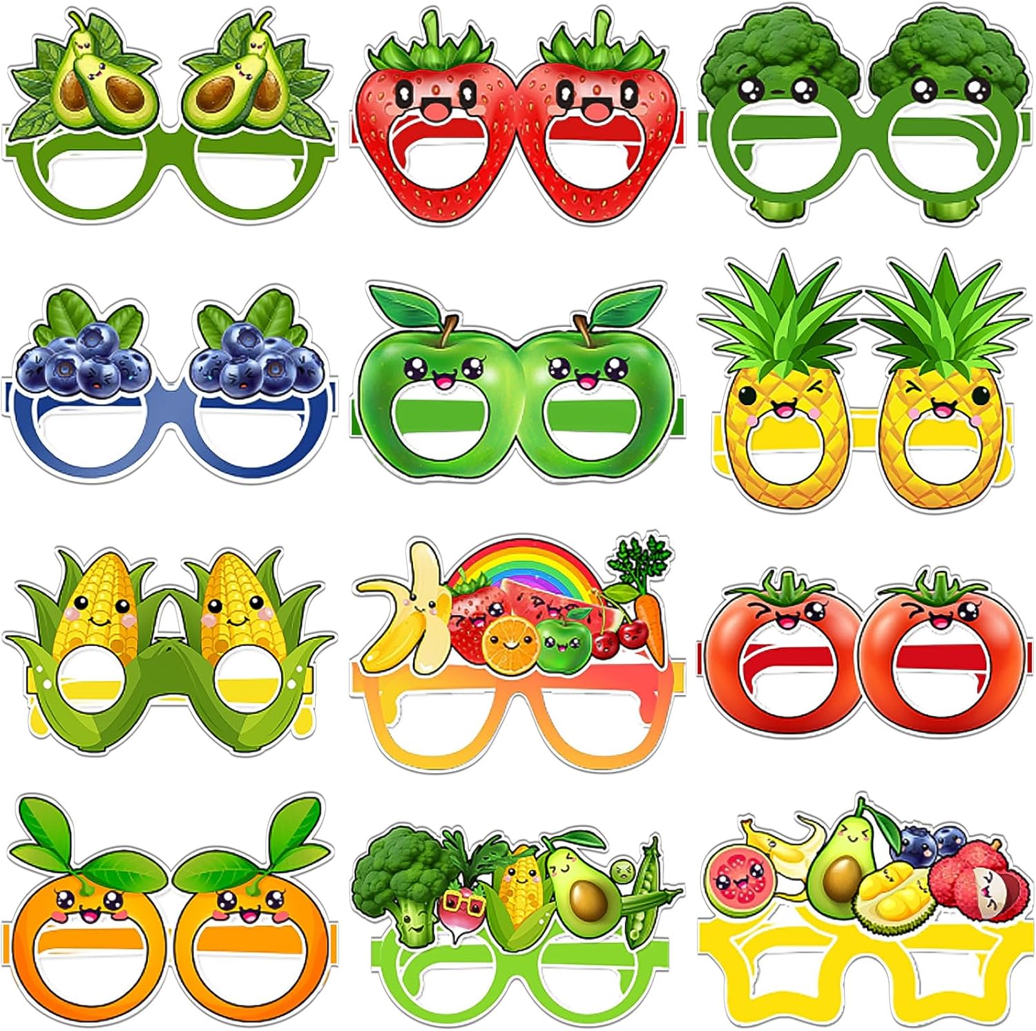 VioraWhite 48 Pcs Dancing Fruit Party Decorations Hey One Bear Fruit Paper Eyeglasses Vegetable Paper Glasses Photo Booth Props 1st Birthday Baby Shower Party Favors