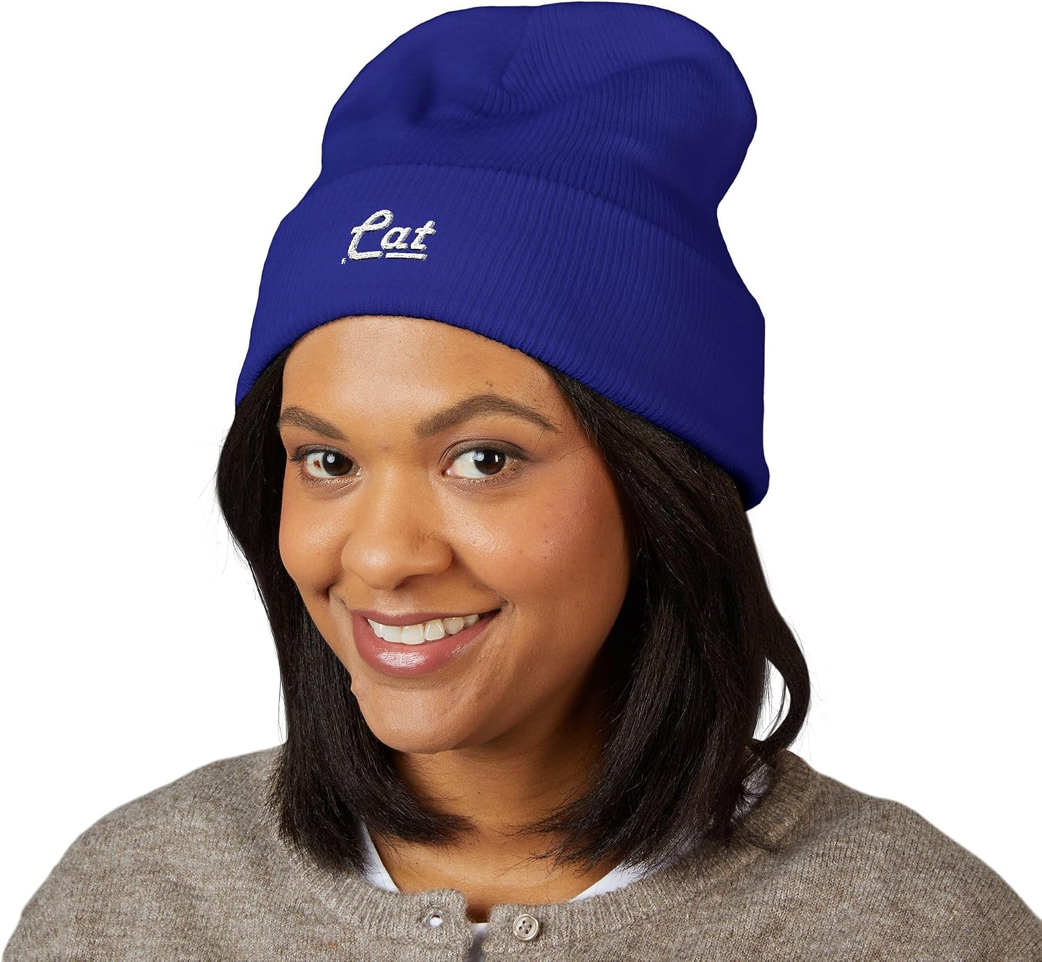 Premium Classic Cuffed Beanie Hat - Cat Embroidery Message