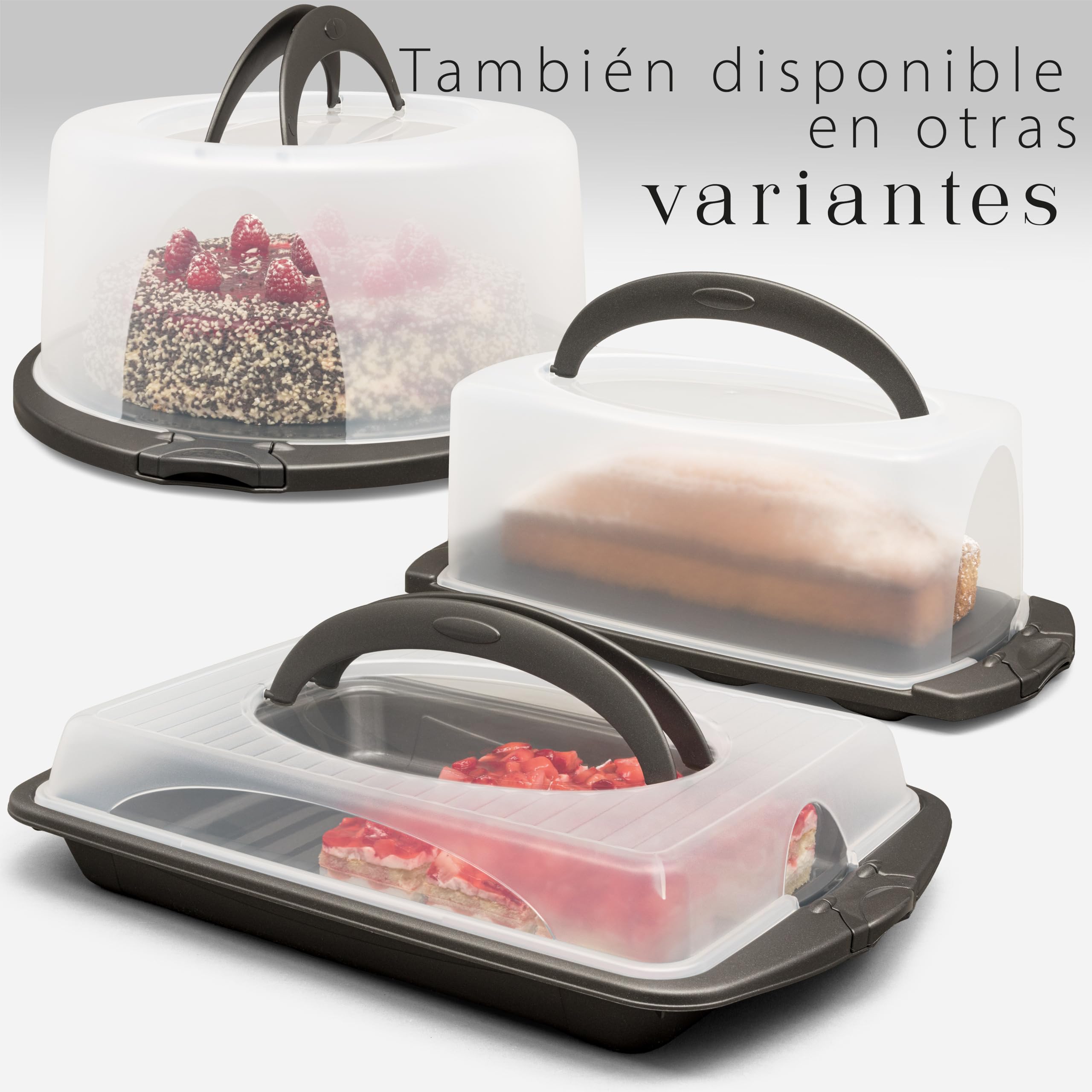 Hausfelder Caja de Transporte de Pastel Rectangular - Bandeja de Hojalata Con Tapa y Mango - 30 x 41 x 9,5 cm | Transportín grande rectangular de plástico con tapa, caja de transporte para tartas de hojalata, XXL, 30 x 44 x 9 cm