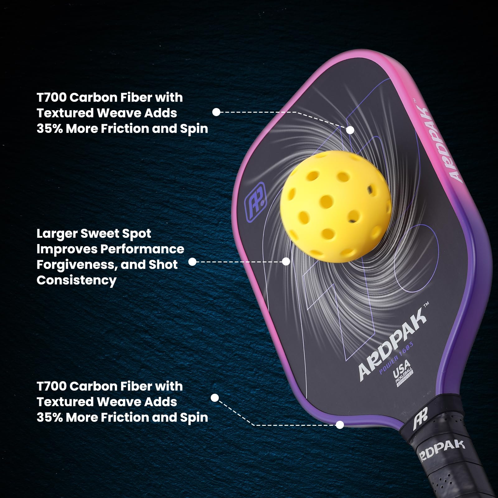Amazon.co.jp: ARDPAK T700 ピックルボールパドル、カーボンファイバー
