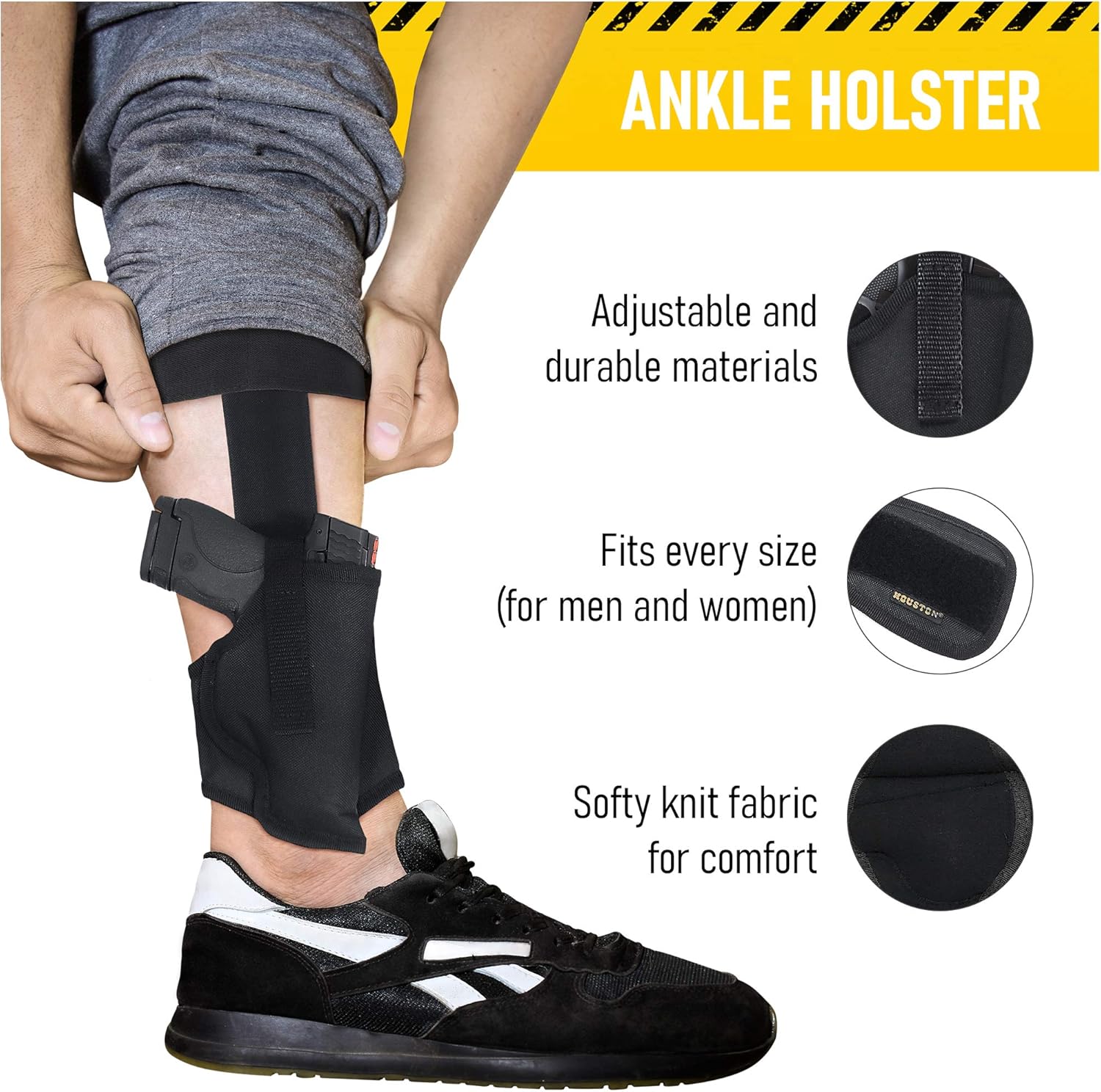 Ankle Nylon Holster by Houston - Fits: Glock 26/27 / 33, S&W M&P Shield, Springfield XDS, Most Compacts 9/40 mm - Concealed and Comfortable to use (68E)