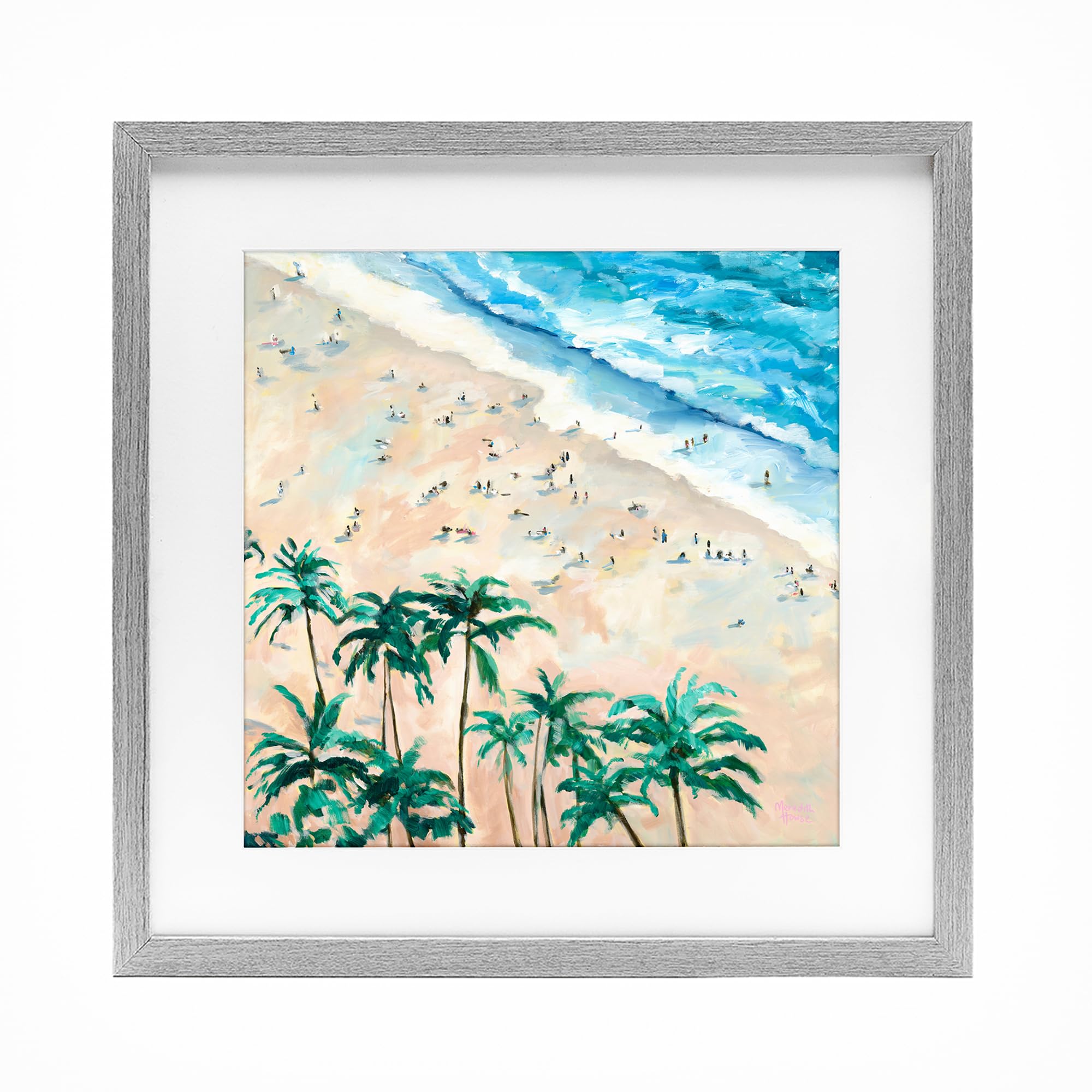 Stupell Industries Waikiki Beach Summer Scene 'Waikiki Beach Overview', Framed Print Under Glass, Gray, 13 X 13 Inches, Easy To Hang And Sturdy, Made In Usa, By Meredith Howse