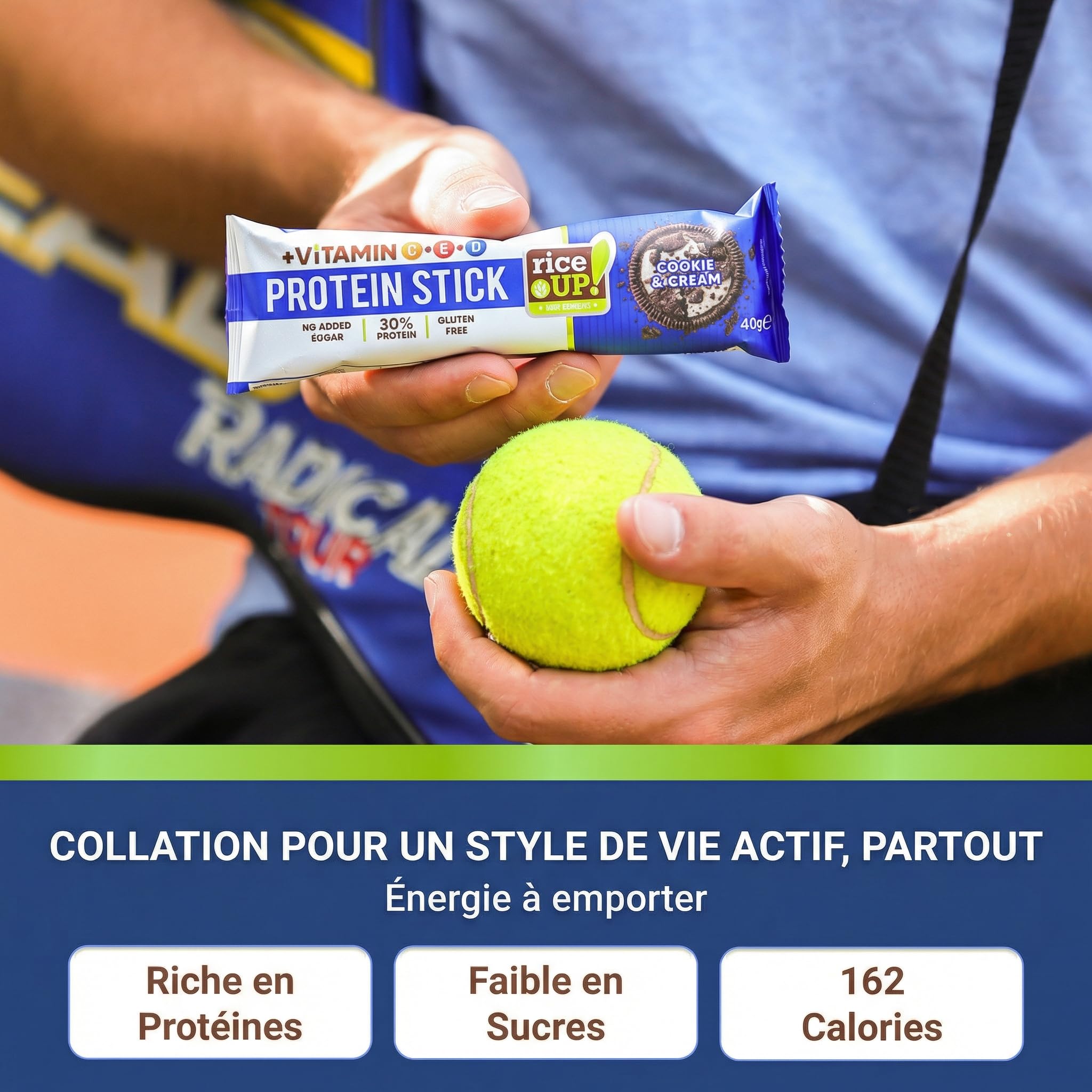 RiceUP! Barre Protéinée Cookie & Cream 30% – Barre Protéine Sans Sucre Ajouté, Sans Gluten & Sans Huile de Palme – Snack Protéiné Fitness & Nutrition Sportive – 15 x 40 g