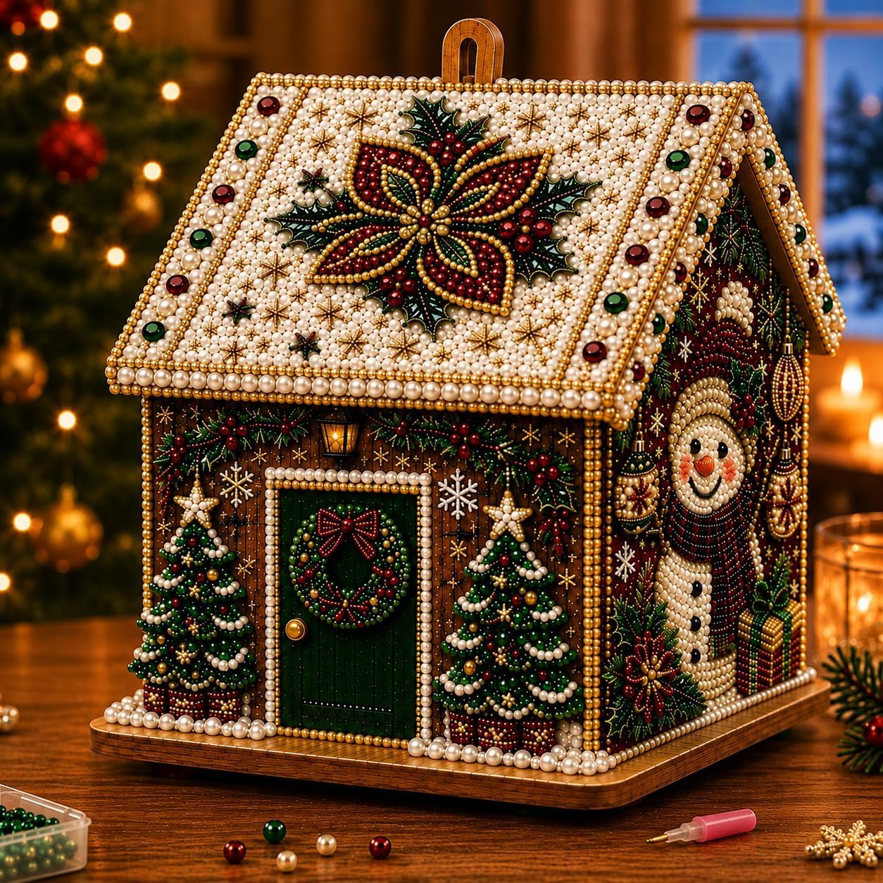 3D Christmas Pearl Diamond Painting Wooden House Art Kit for Adults (#N)
