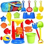Beach Toys, 19 Piece Sand Toys Set Kids Sandbox Toys Includes Water Wheel Beach Tool Kit Bucket Watering Can Molds with Mesh Bag for Kids Ages 3-13