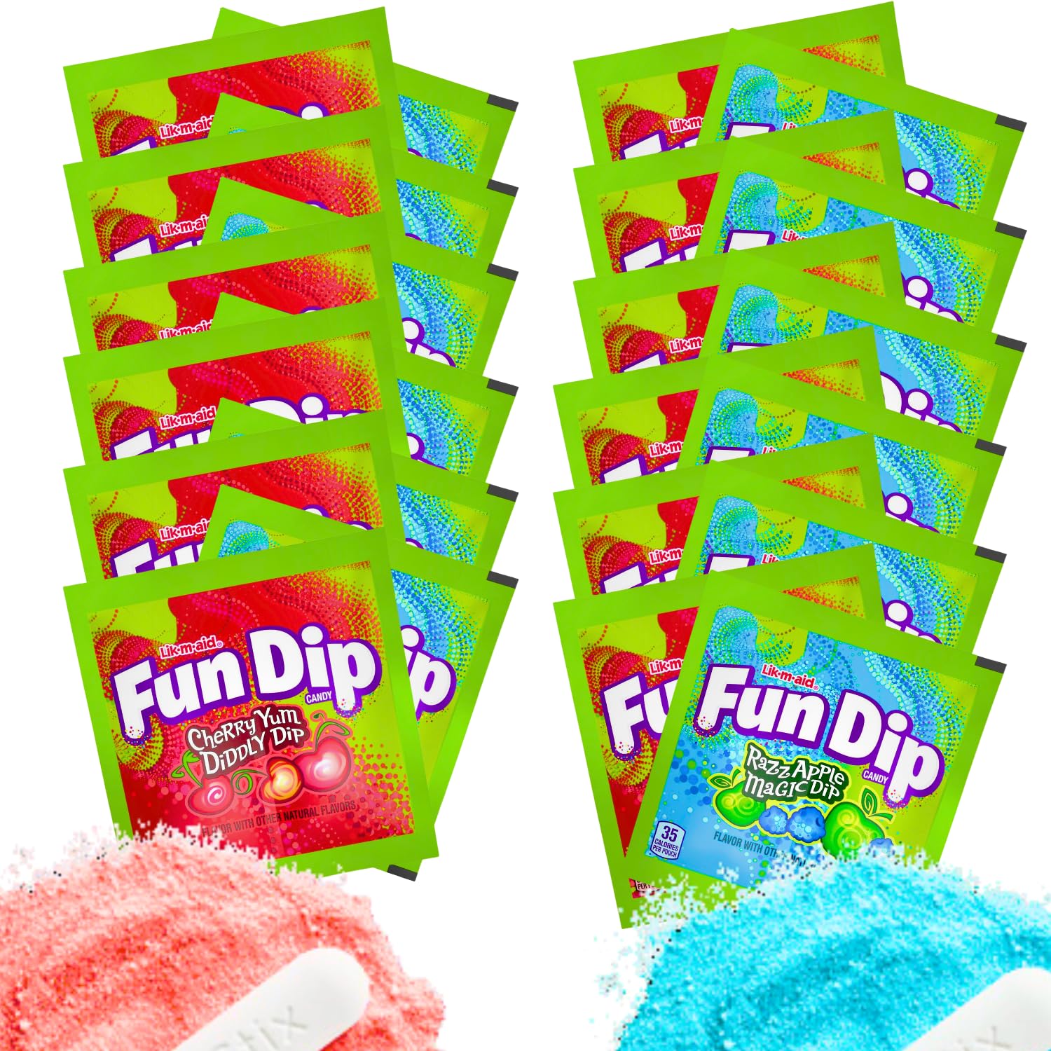 Fun Dip Candy Bulk 24 Pack, 2 Flavors - Cherry Yum Diddly Dip and Razz Apple Magic Dip