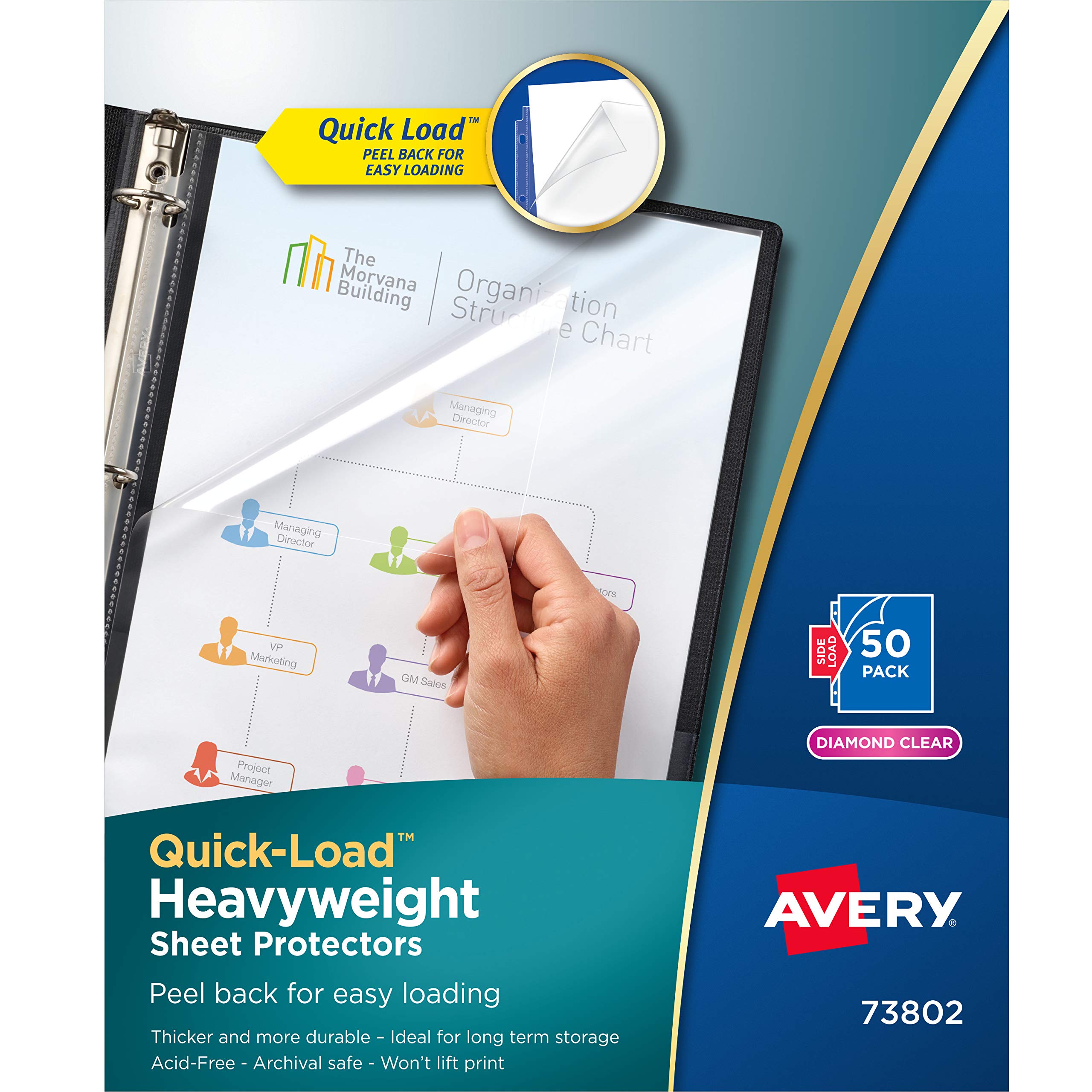 Avery 73802 Quick Top & Side Loading Sheet Protectors, Letter, Diamond Clear (Box of 50)