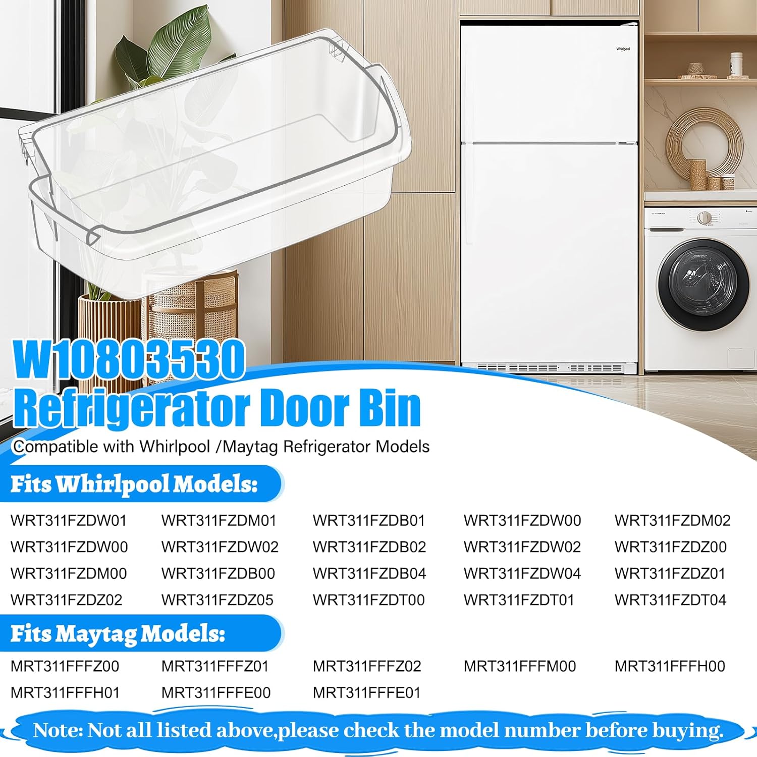 UPGRADED W10803530 Refrigerator Door Bin Compatible with Whirlpool Fridge Door Shelf WRT311FZDW01 WRT311FZDW00 WRT311FZDM01 WRT311FZDM00 WRT311FZDW02 W10803530 Maytag Refrigerator Door Shelves Parts