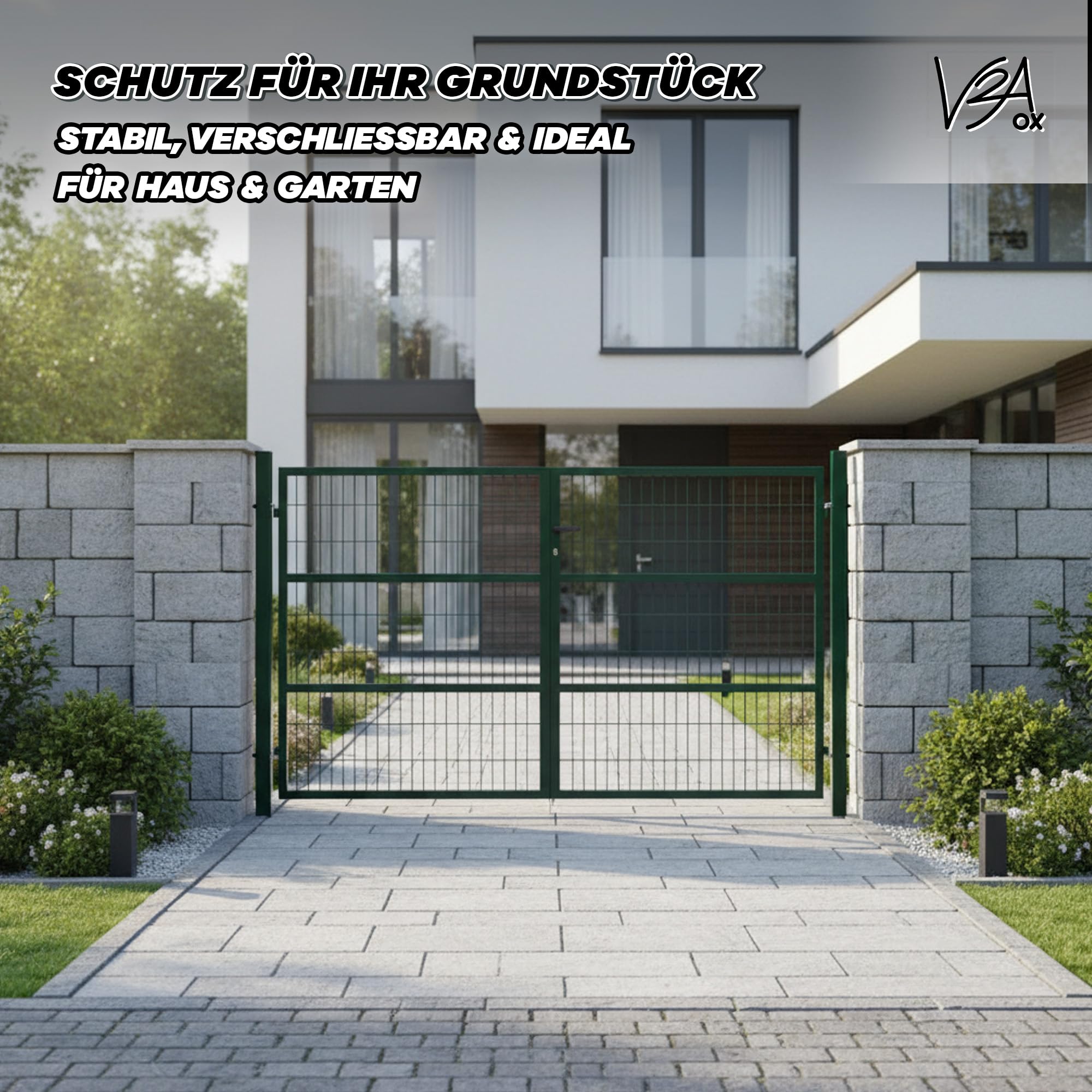 Gartentor Tor Gartenzaun Zaun 300x160 cm Doppelflügelig Gartentür aus Metall für Stabmattenzaun Abschließbar inkl. Pfosten Grün