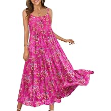 Summer Casual Loose Spaghetti Strap Dresses for Women Boho Maxi Sleeveless Dress Beach Vacation Floral Flowy Sundress