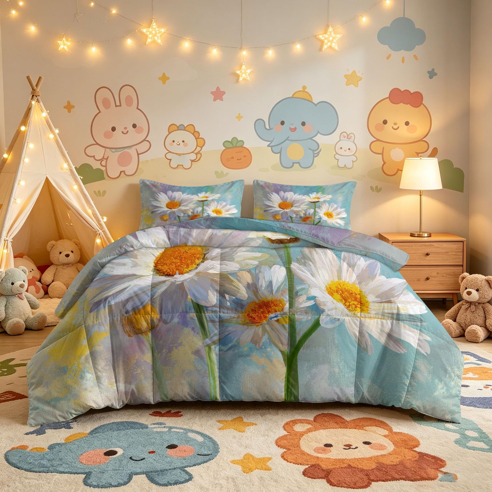 Générique Trapunte stampate 140 x 200 cm Margherita Rami Fiori Selvatici reversibile Piumino disegnato a mano Acquerello 4 stagioni - Morbido piumino trapuntato per letto 1 persone, Edredon senza