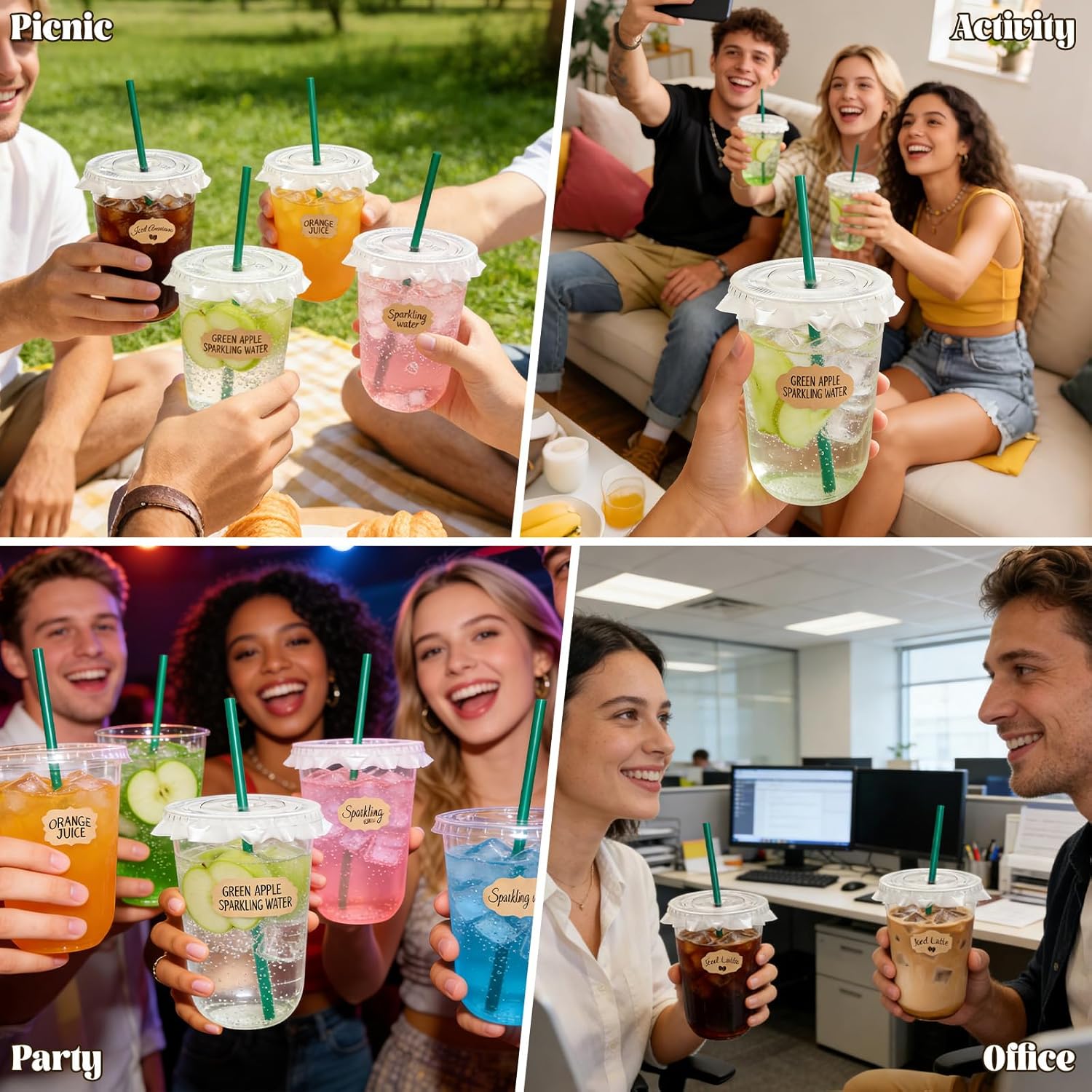 25 Sets 16 oz Clear Plastic Cups with Lids and Straws, Disposable Iced Coffee Cups for Cold Beverages, Smoothies, Bubble Tea, Includes Leak-Proof Paper and Stickers - Image 7