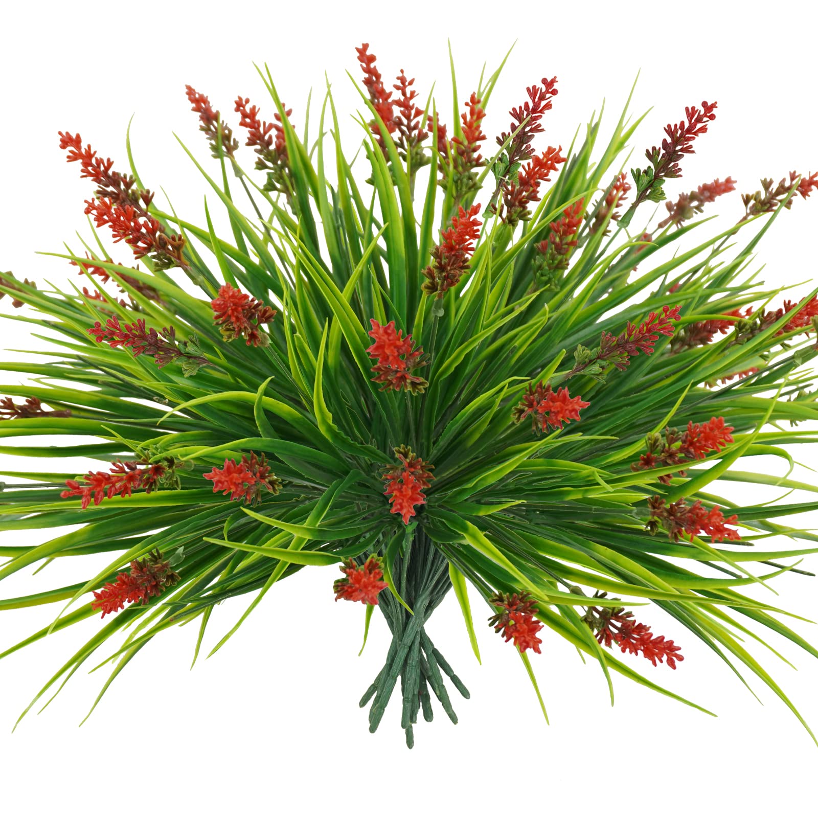 obbsie 12 Bundles Artificial Plants Outdoor, 18.2" UV Resistant Faux Monkey Grass Greenery Stems No Fade Faux Plastic Flowers Shrubs for Home Weddings