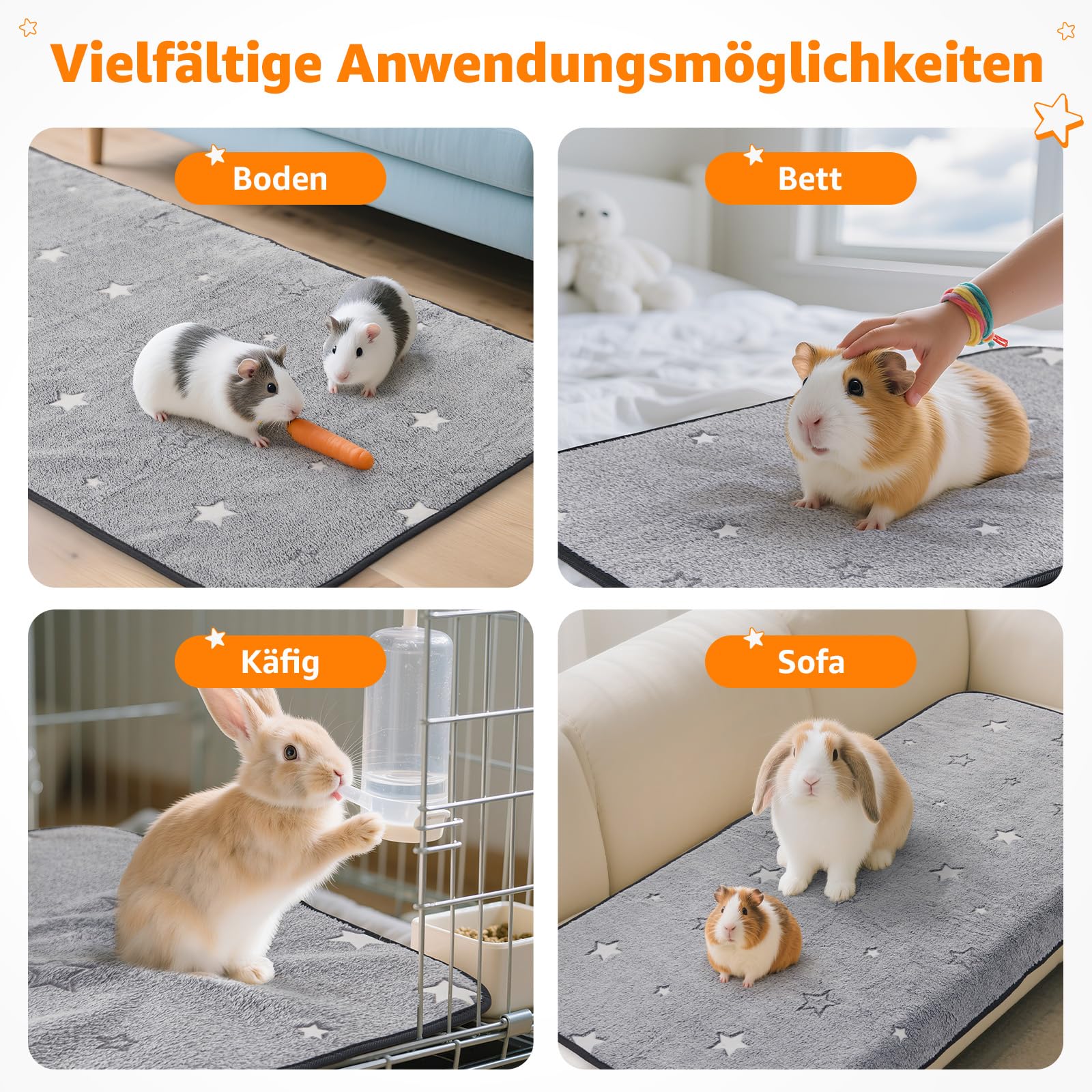PICK FOR LIFE 60x120cm wasserdichte & Schnell Saugfähige PIPI Pads für Meerschweinchen und Kaninchen - Waschbare Fleece Unterlage für Käfig, Boden, Sofa