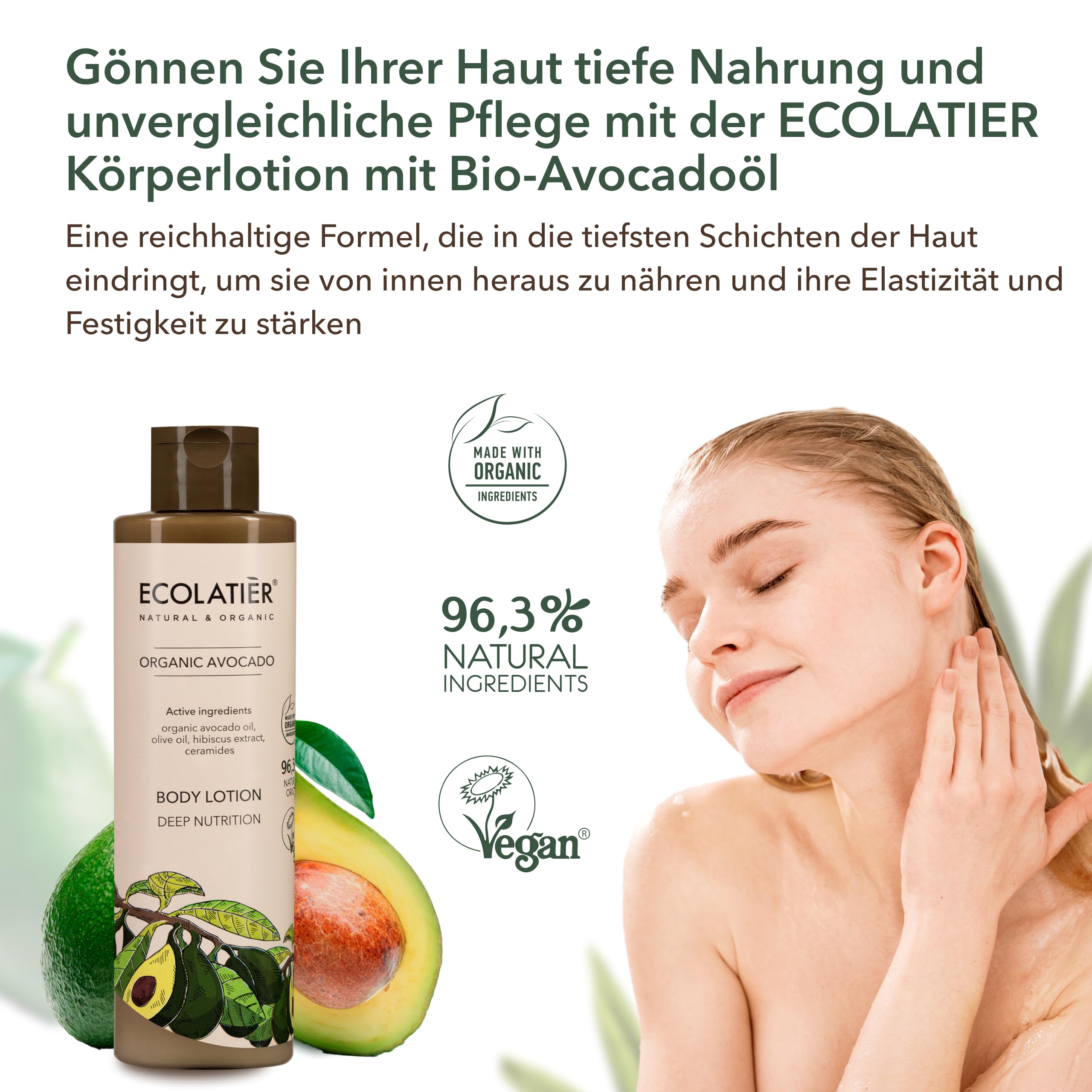 Tiefenwirksames Duschgel mit Bio-Avocado - 97.5% Natürliche Inhaltsstoffe, Vegan, Tierversuchsfrei, sanfte Pflege für Männer & Frauen - 350 ml/ECOLATIER